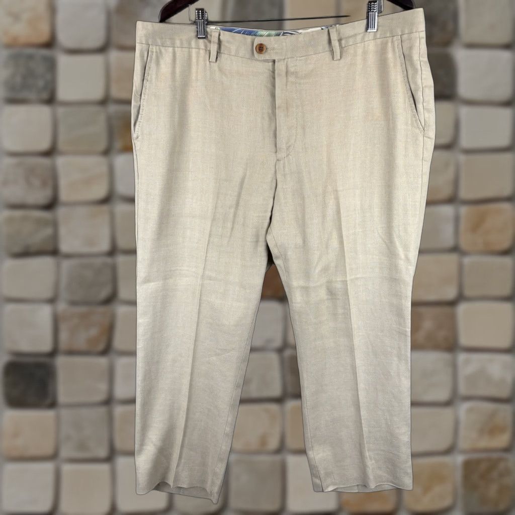 Tommy Bahama Tommy Bahama Pants Mens 38x27 Beige Flat Front Linen Polyester Blend Relaxed Straight Hip Beached Chill Casual, Wedding, 90s? Not. Size US 38 / EU 54 - 1 Thumbnail