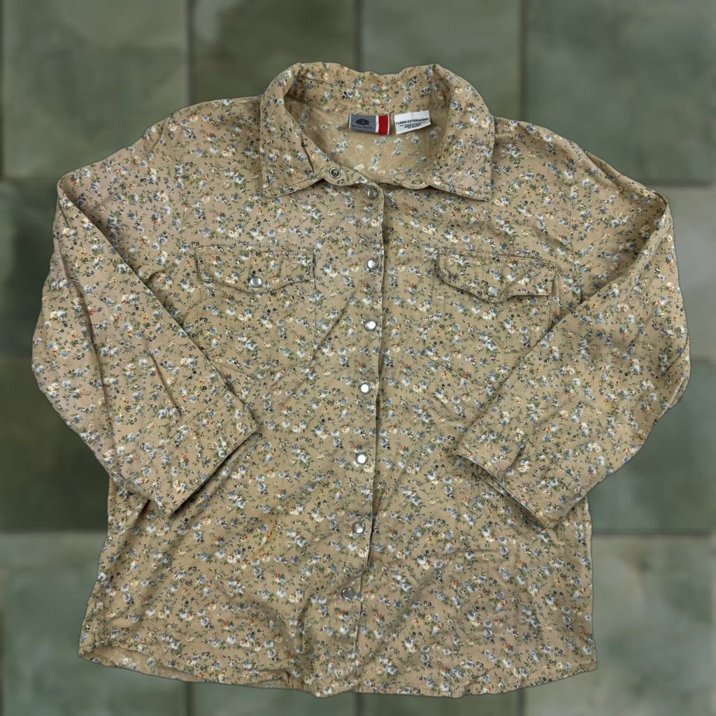 Vintage VINTAGE Arizona Jeans Button-Up Shirt Women XL Tan Floral Flowers Y2K 1956 aa Size XL / US 12-14 / IT 48-50 - 1 Thumbnail