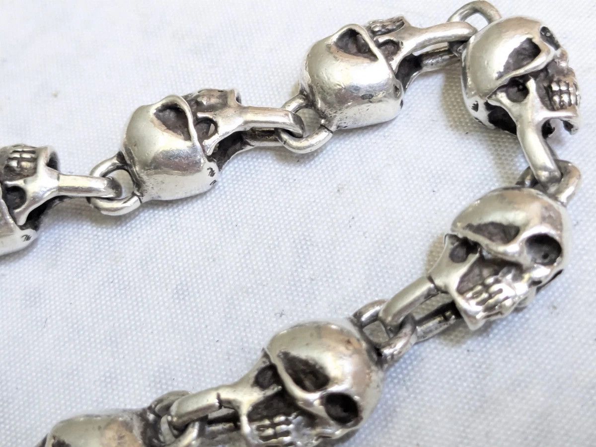 Jewelry Vintage Sterling Silver Skull Bracelet 7.5" Skeleton Mexico Size ONE SIZE - 8 Thumbnail