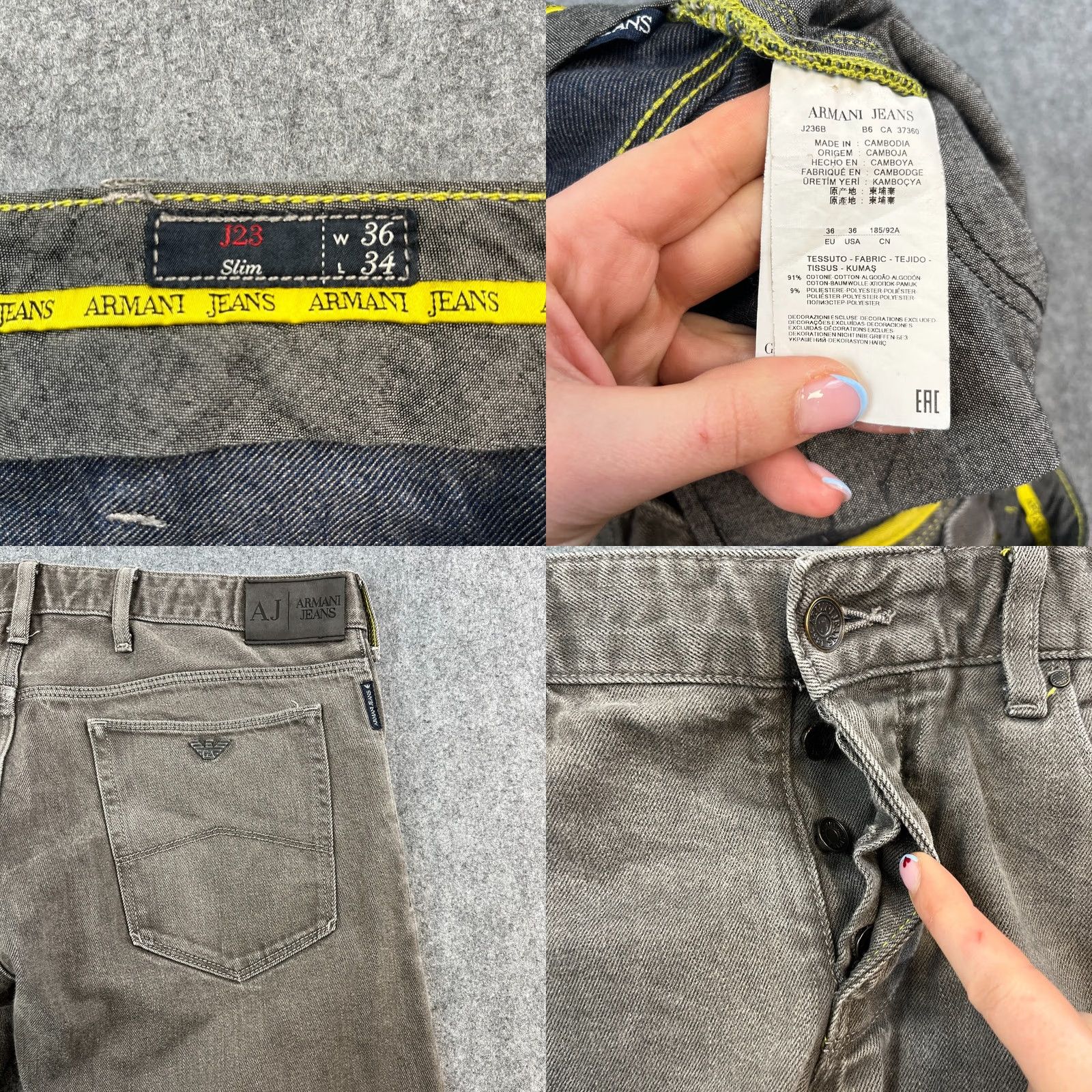 Vintage Armani Jeans Jeans Slim Tapered 36 Mens Medium Grey Wash Stretch J23 Size US 36 / EU 52 - 8 Thumbnail
