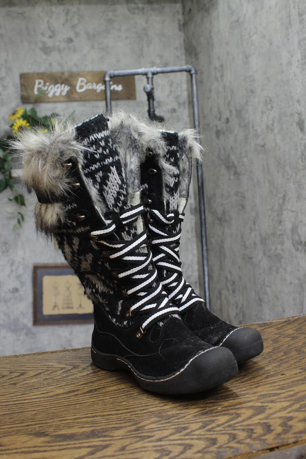 Other Muk Luks Faux Fur Calf Winter Boots Lace Up #4464 Black 6m Size US 6 / IT 36 - 2 Thumbnail