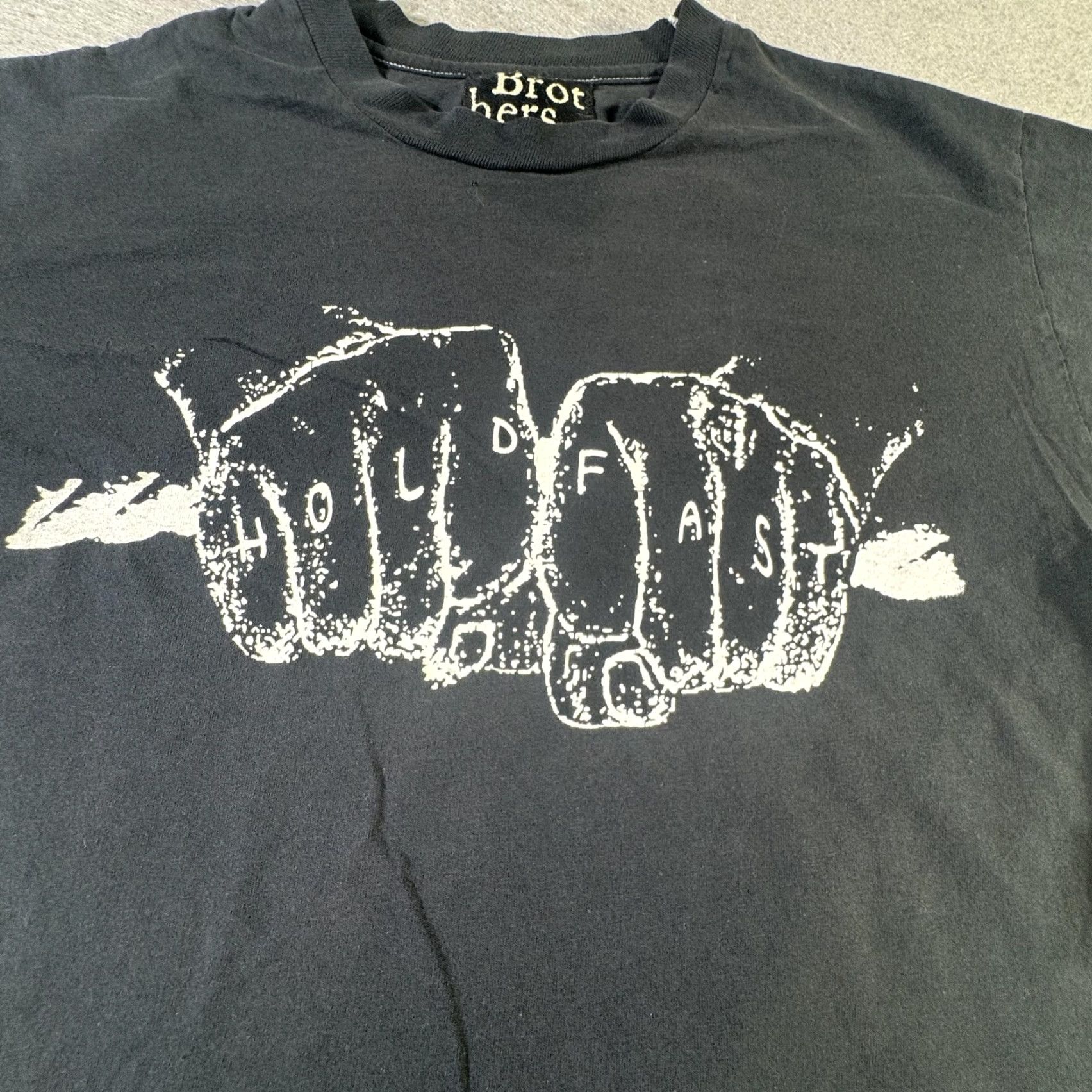 Vintage Brothers Galleon Black Graphic Tee Mens Small Hold Fast Tattoo T-Shirt Size US S / EU 44-46 / 1 - 2 Thumbnail