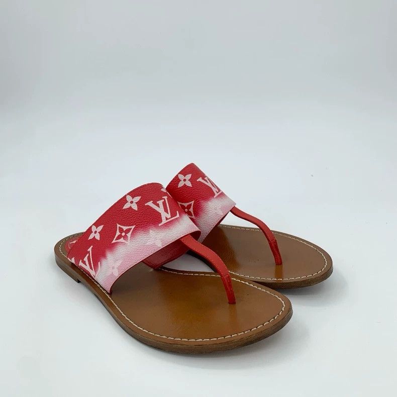 Louis Vuitton Louis Vuitton Red gradient leather flip-flops with logo sa Size US 6.5 / IT 36.5 - 2 Thumbnail