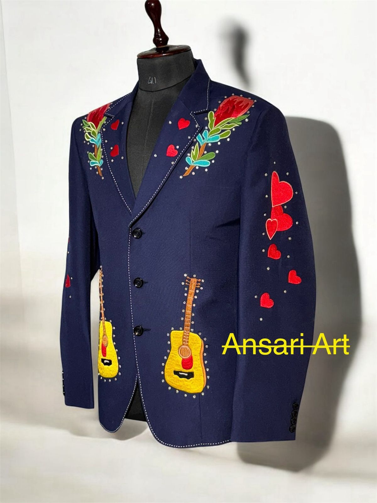 Other Men 2PC Customized Guitar, floral embroidery cocktail outfit Size 44S - 4 Thumbnail