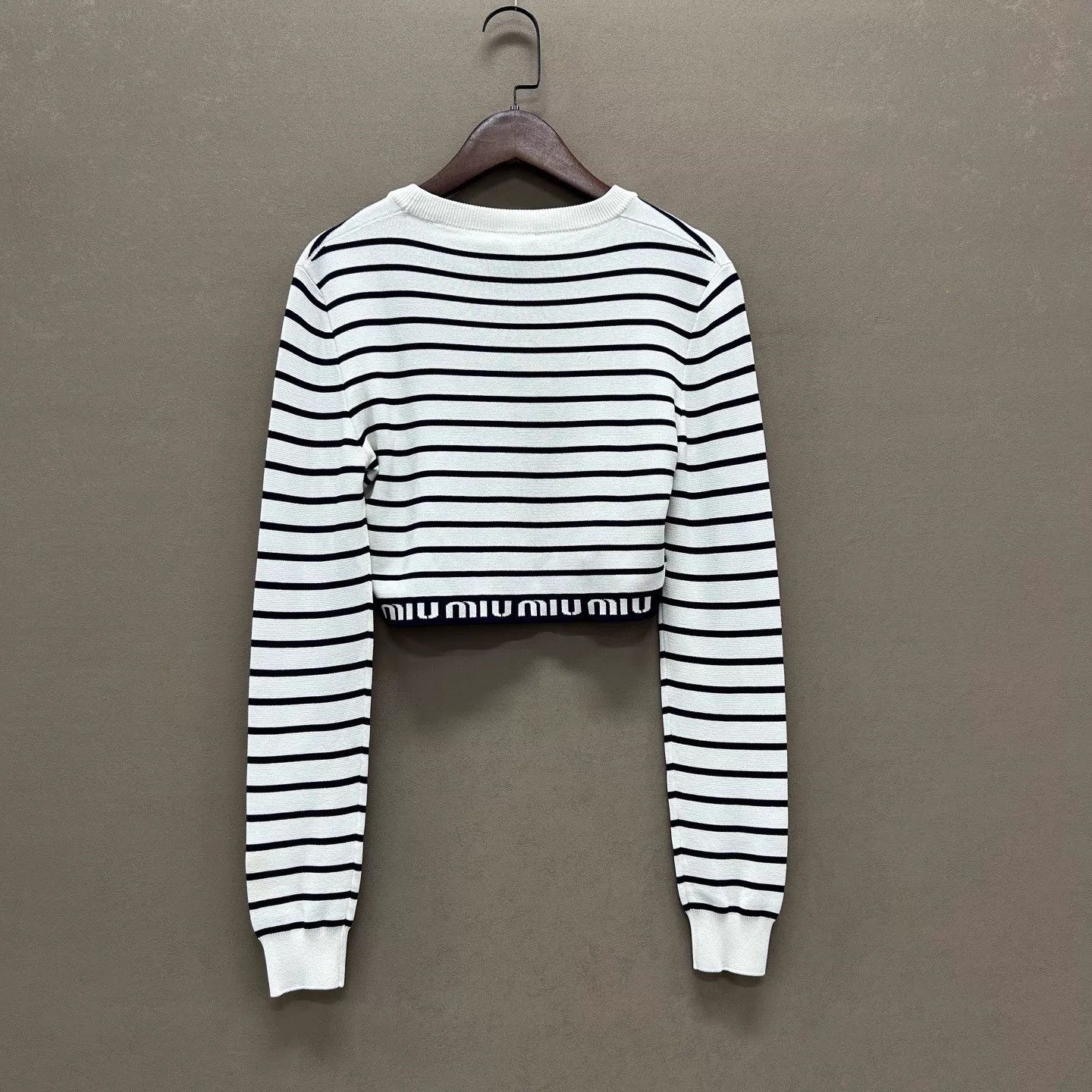 Miu Miu MIU MIU Blue/White Striped Knit LS Hem Logo 40 New w/tags Size S / US 4 / IT 40 - 2 Thumbnail