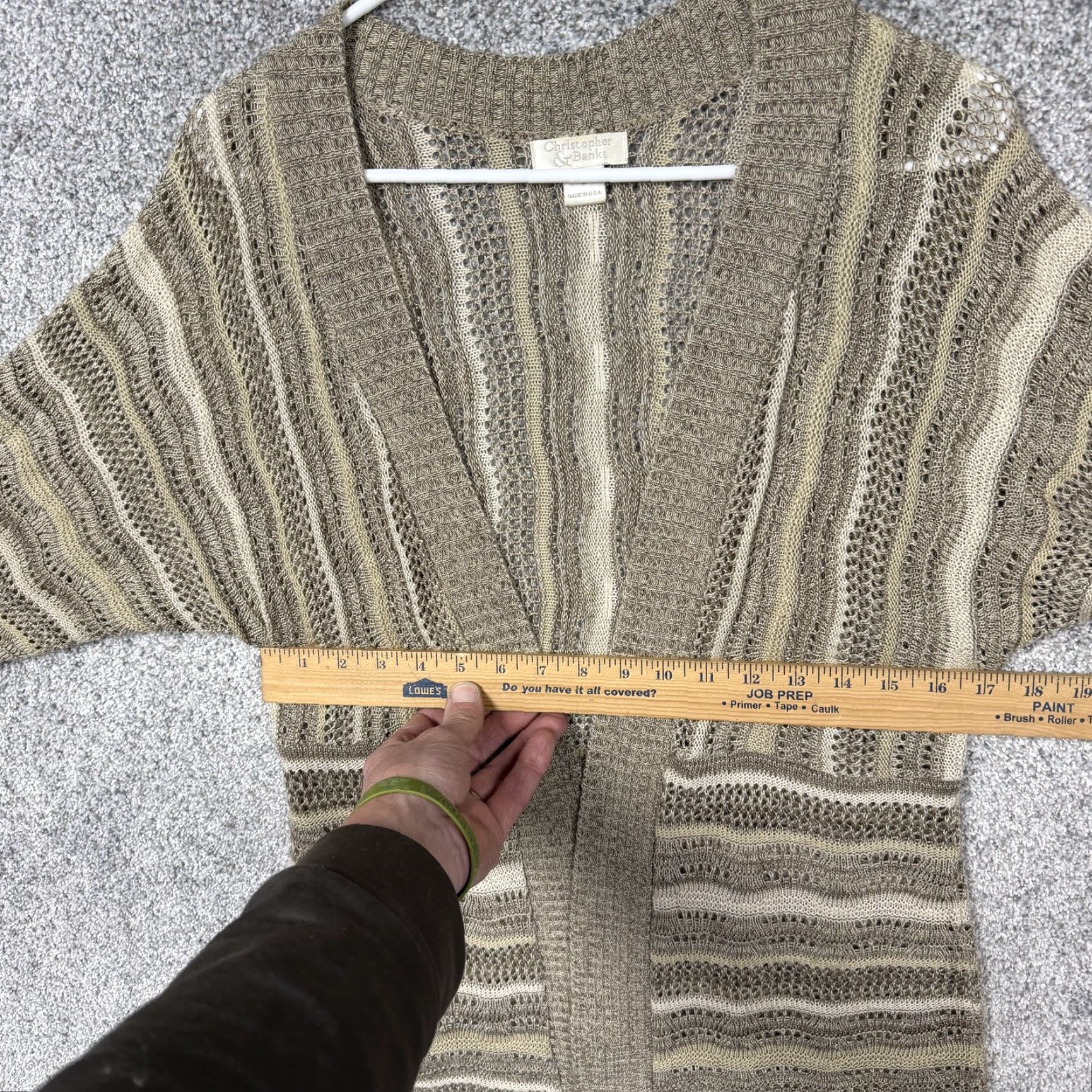 Vintage VINTAGE Christopher & Banks Cardigan Sweater M Beige Open-Knit 3/4 Sleeve Dolman Striped Women's Knit Open Front Casual Fall Spring Womens Mens? Size M / US 6-8 / IT 42-44 - 4 Thumbnail