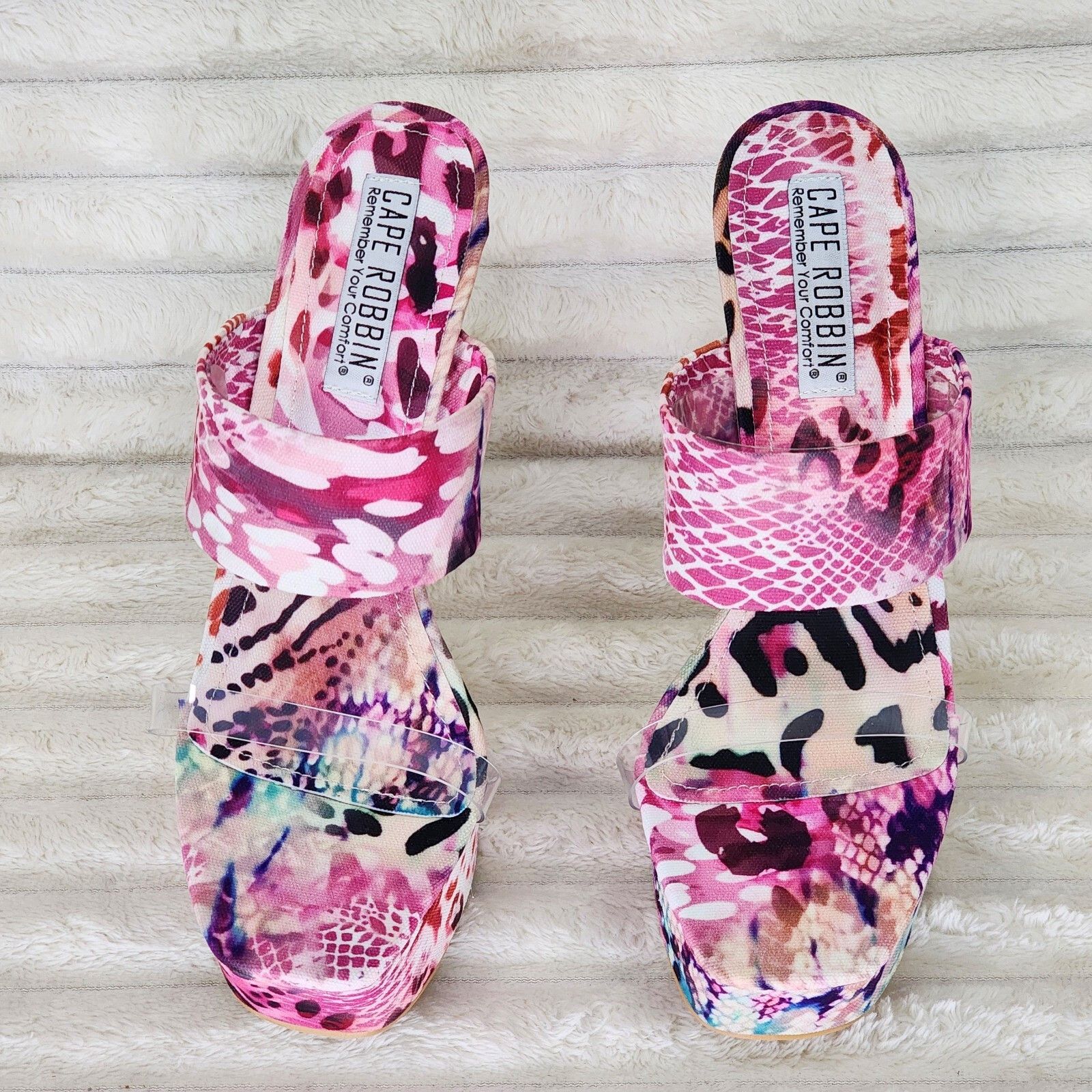 Other Razz Slip On High Heel Clogs Mules Slides Multi Color Print Size US 9 / IT 39 - 8 Thumbnail
