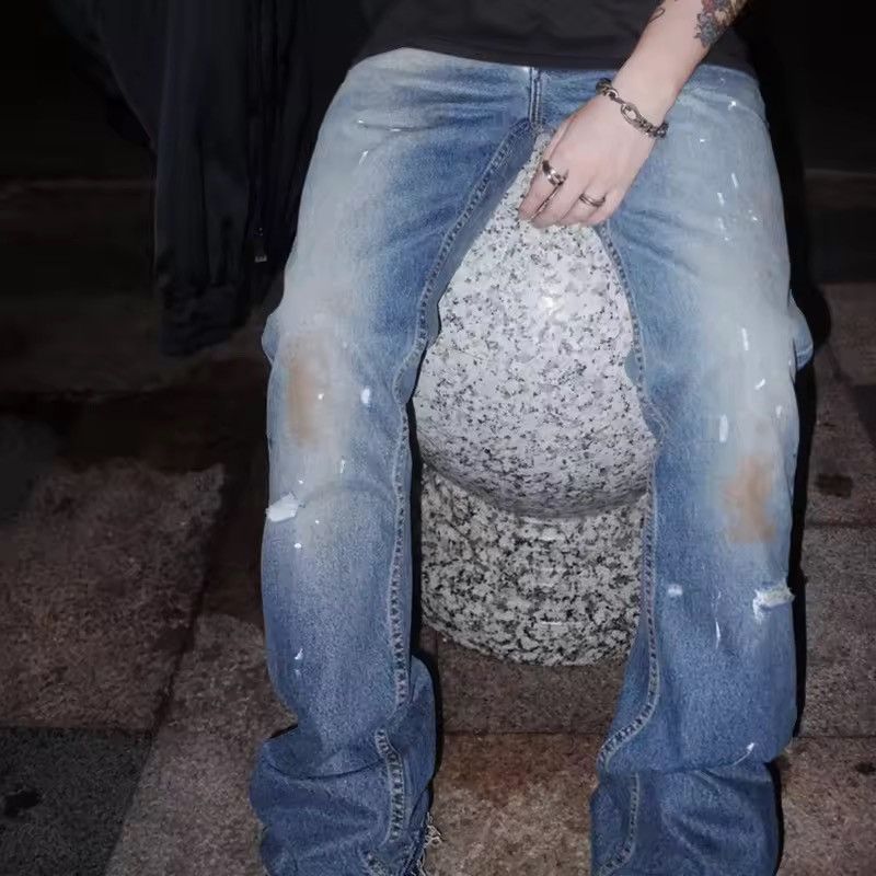 Jean × Vintage Streetwear Washed Frayed Casual Baggy Denim Size US 35 - 8 Thumbnail