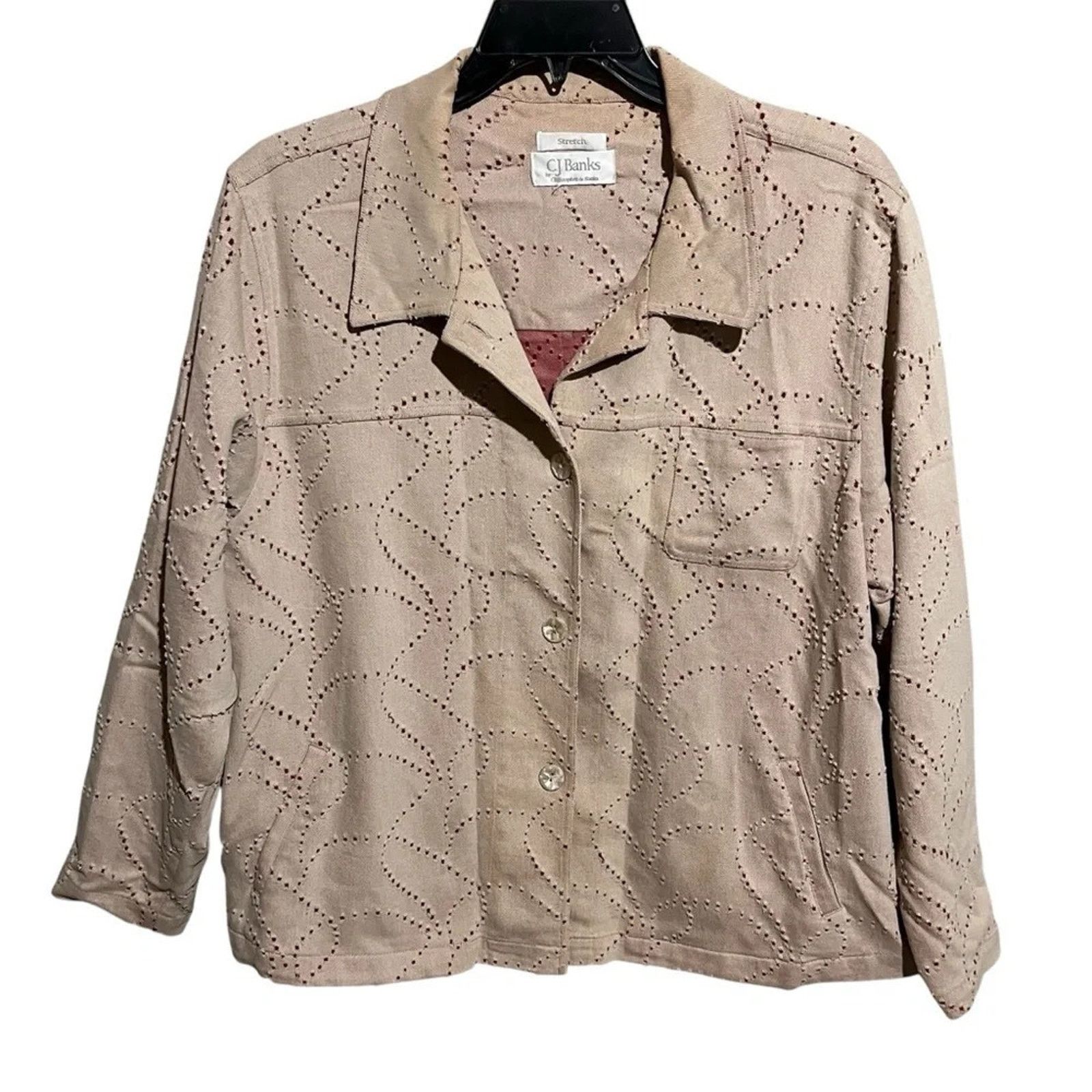 Other CJ Banks Shirt Jacket Size 1X Beige Red Preppy Stretch Size XL / US 12-14 / IT 48-50 - 1 Thumbnail