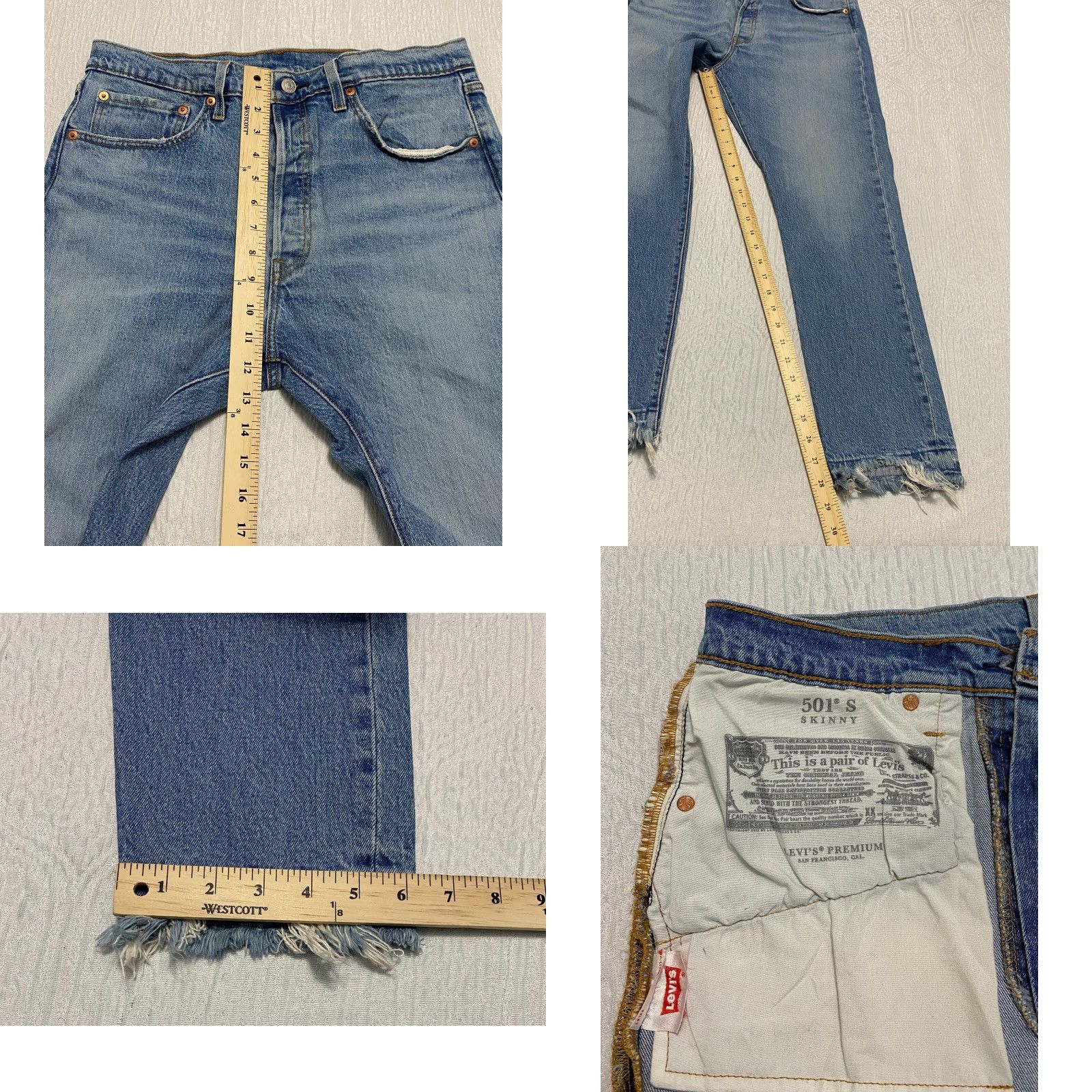 Levi's Levi's 501 Premium Skinny Jeans Womens 31×28 High Rise Button Fly Distressed Blue Size 24" / US 00 / IT 34 - 8 Thumbnail