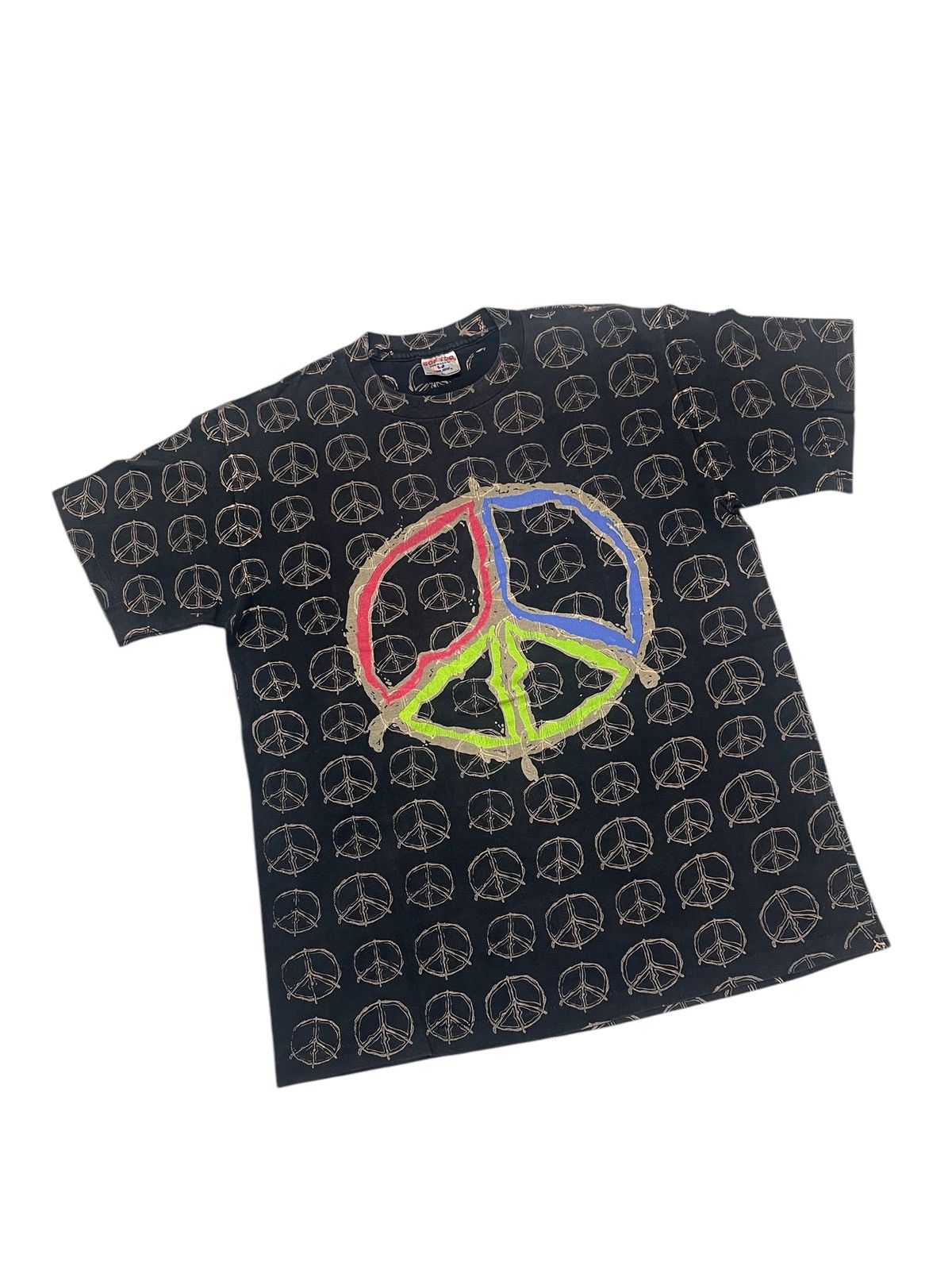Other × Vintage Vintage 90s PEACE SIGN AOP T-shirt Size US L / EU 52-54 / 3 - 7 Thumbnail