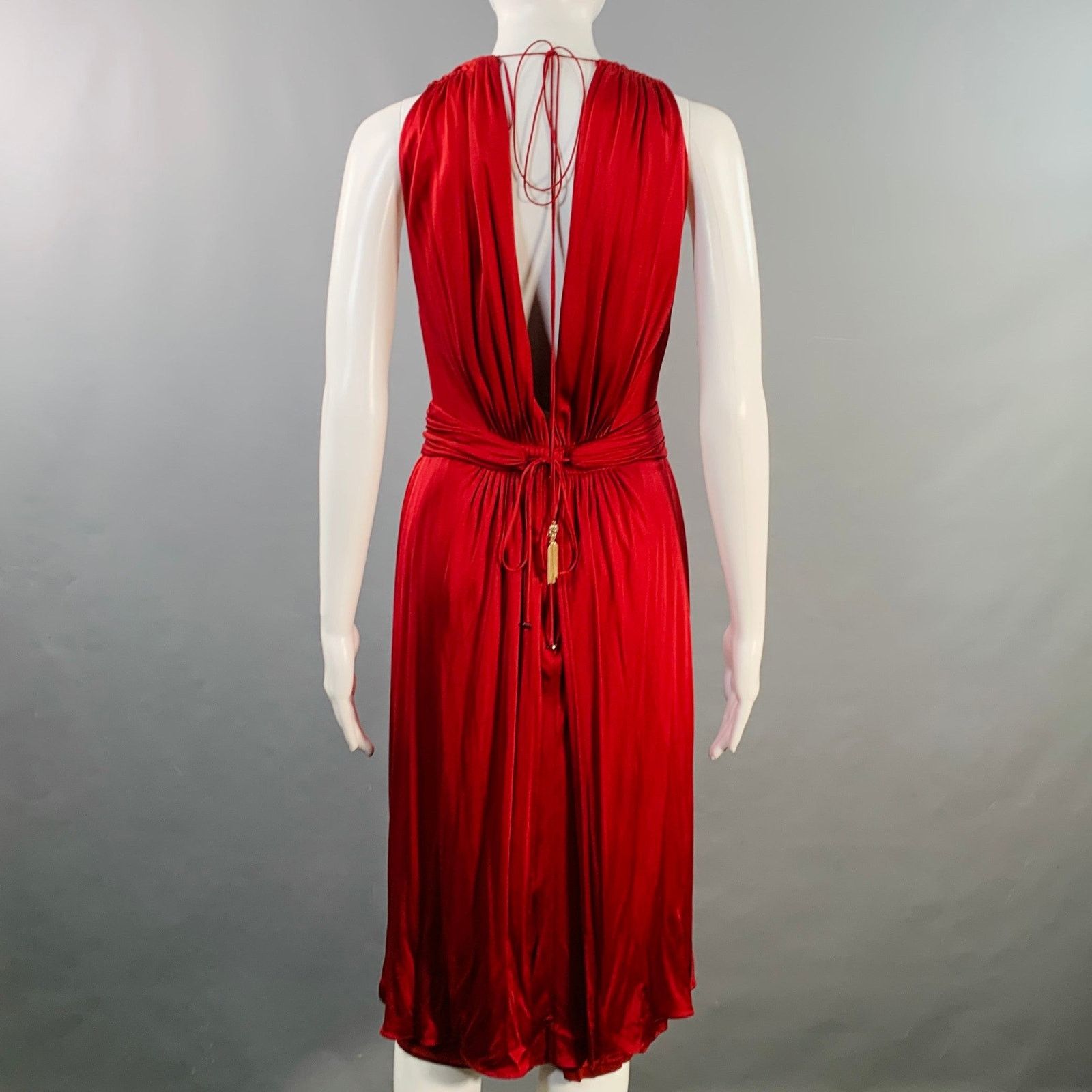 Azzaro AZZARO PARIS Woven Red Knee Length Cocktail Dress Size S / US 4 / IT 40 - 4 Thumbnail