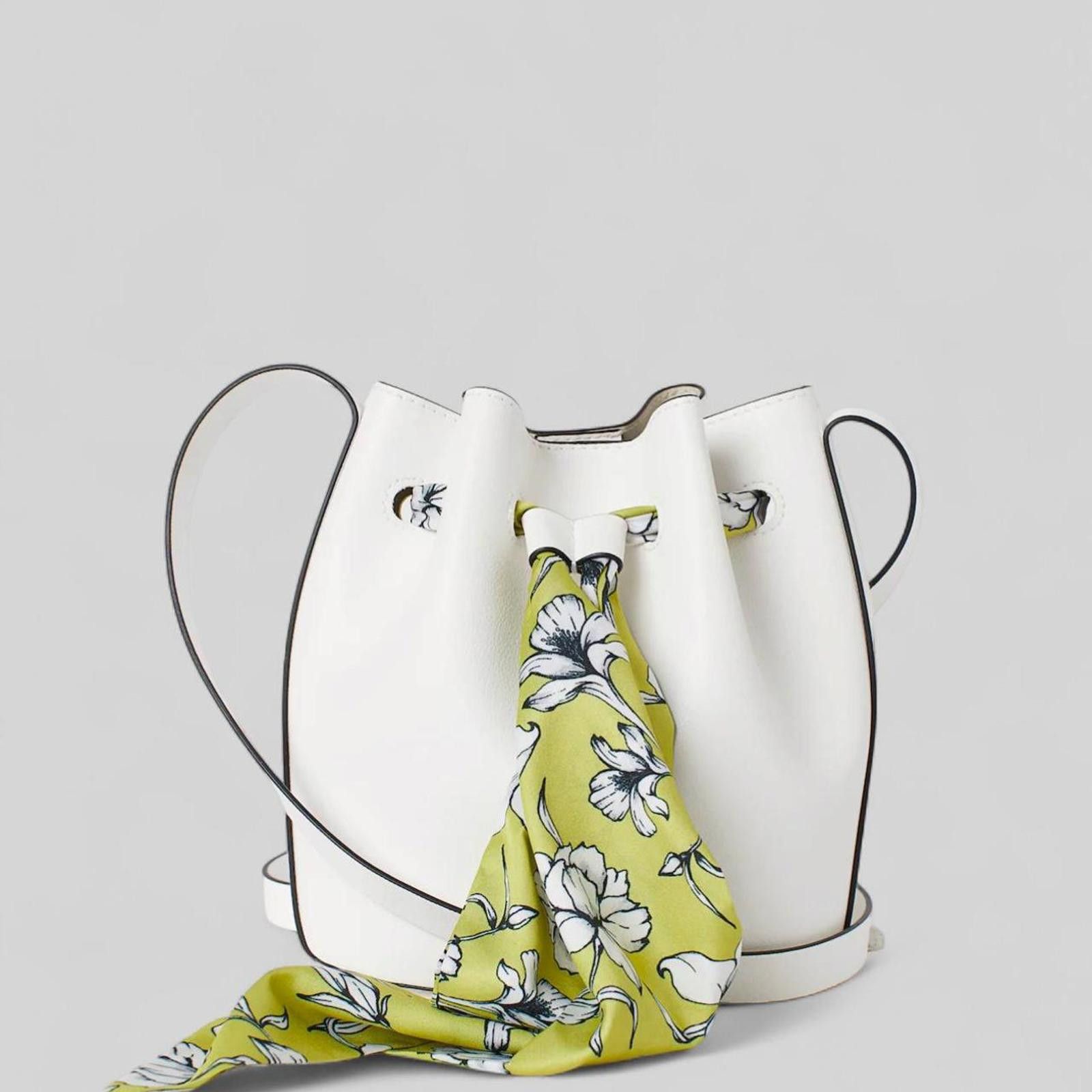 Other Minimal white bucket bag with removable floral scarf detail Size ONE SIZE - 2 Thumbnail