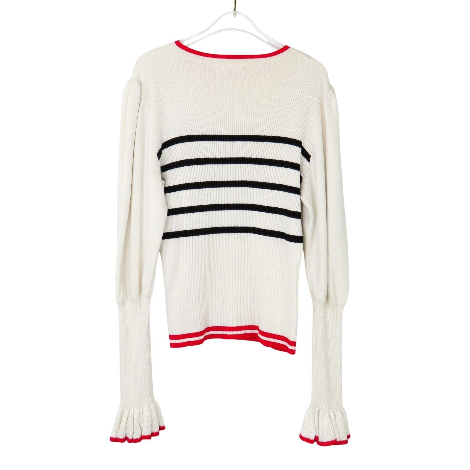 Other Embossed Cream Striped Sweater Classic Knit Medium Preppy Size M / US 6-8 / IT 42-44 - 3 Thumbnail
