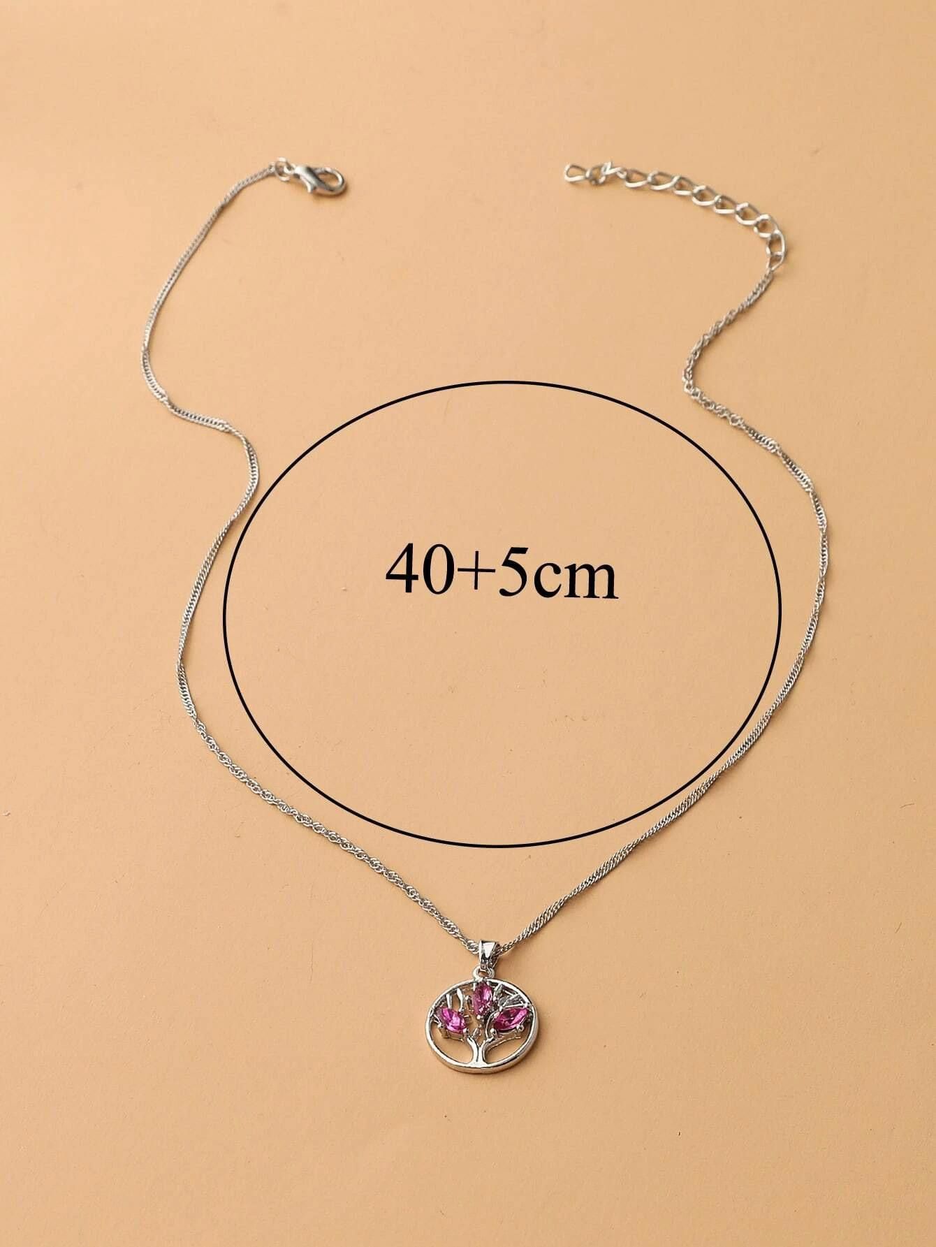 Designer Sterling Silver Pink Marquise Tree of Life Necklace Size ONE SIZE - 5 Thumbnail