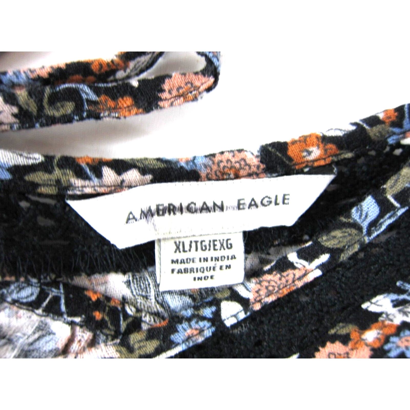American Eagle Outfitters American Eagle Blouse Women XL Black Floral Long Sleeve Peasant Cotton Rayon Size XL / US 12-14 / IT 48-50 - 3 Thumbnail