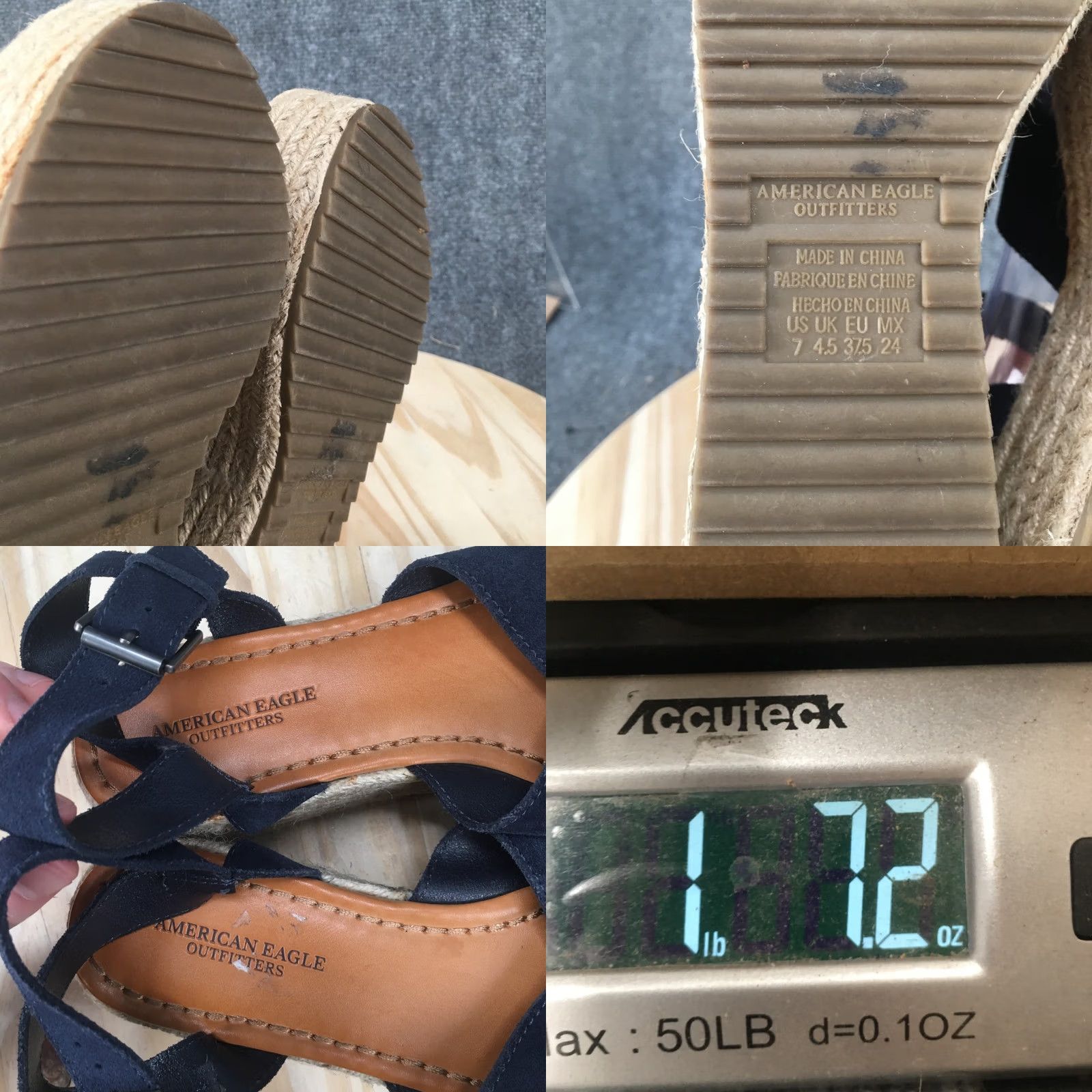Vintage American Eagle Sandals Womens 7 Blue Fabric Platform Strappy Espadrile Wedge Size US 7 / IT 37 - 9 Thumbnail