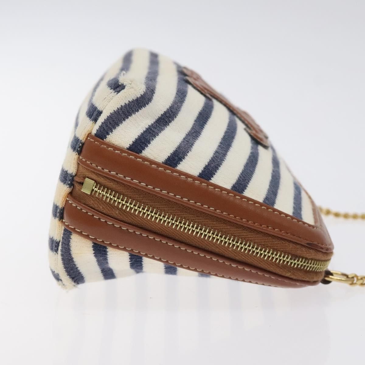 Celine CELINE Triomphe Chain Shoulder Bag Cotton White Navy Gold Size ONE SIZE - 4 Thumbnail