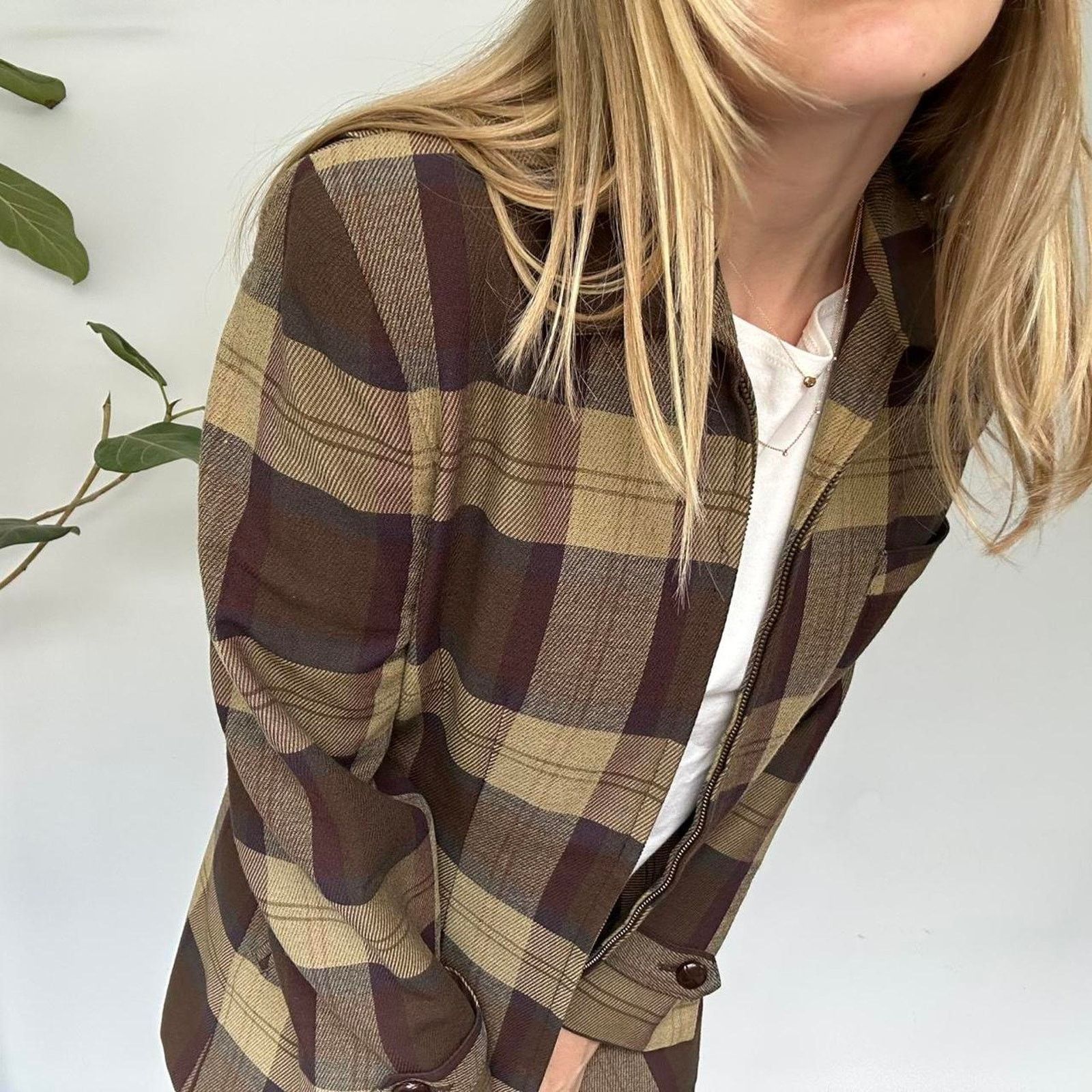 Other Vintage Brown and Tan Plaid Wool Jacket (S) Size S / US 4 / IT 40 - 7 Thumbnail