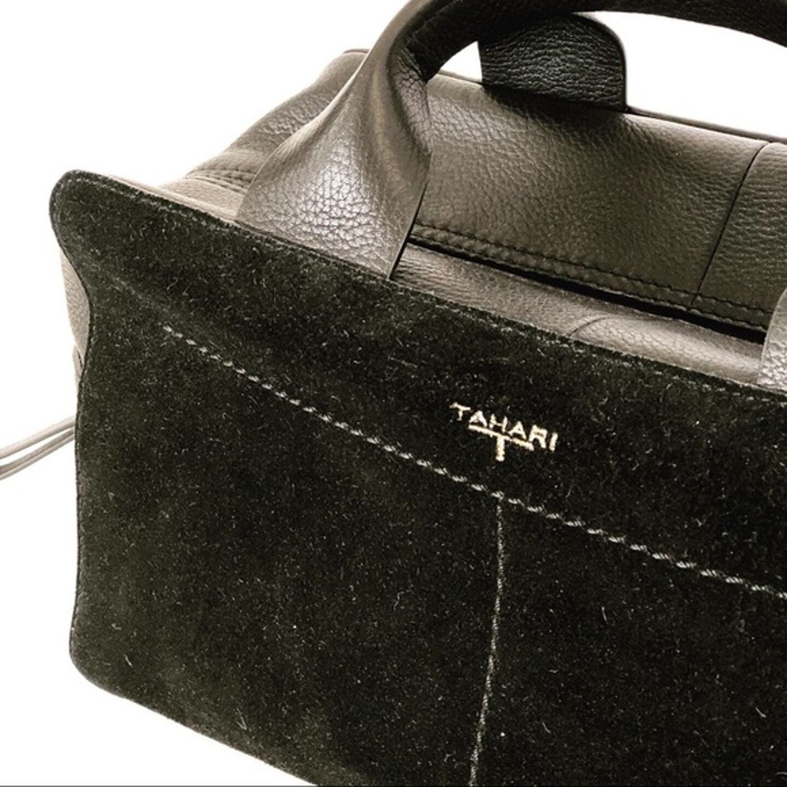 Other T Tahari Satchel Leather Boxy Black Suede Modern Handbag Size ONE SIZE - 2 Thumbnail