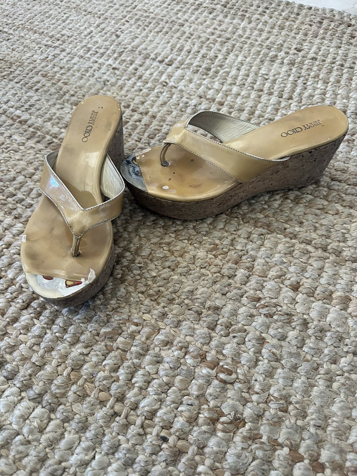 Jimmy Choo JIMMY CHOO PATHOS PATENT LEATHER CORK SANDAL SIZE 9 Size US 9 / IT 39 - 2 Thumbnail