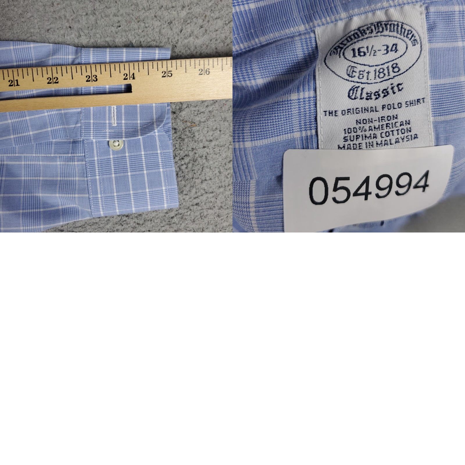 Brooks Brothers VINTAGE Brooks Brothers Dress Shirt Men Size 16.5 Blue Check Cotton Business Casual Button Up Long Sleeve Size 42R - 8 Thumbnail