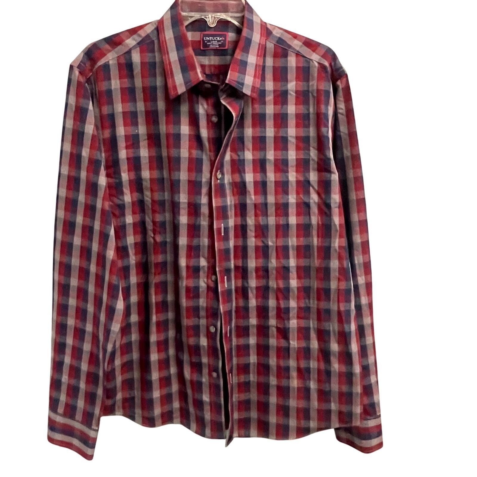 UNTUCKit Untuckit Size Large Red Blue Button Down Shirt Slim Fit Size US L / EU 52-54 / 3 - 1 Thumbnail