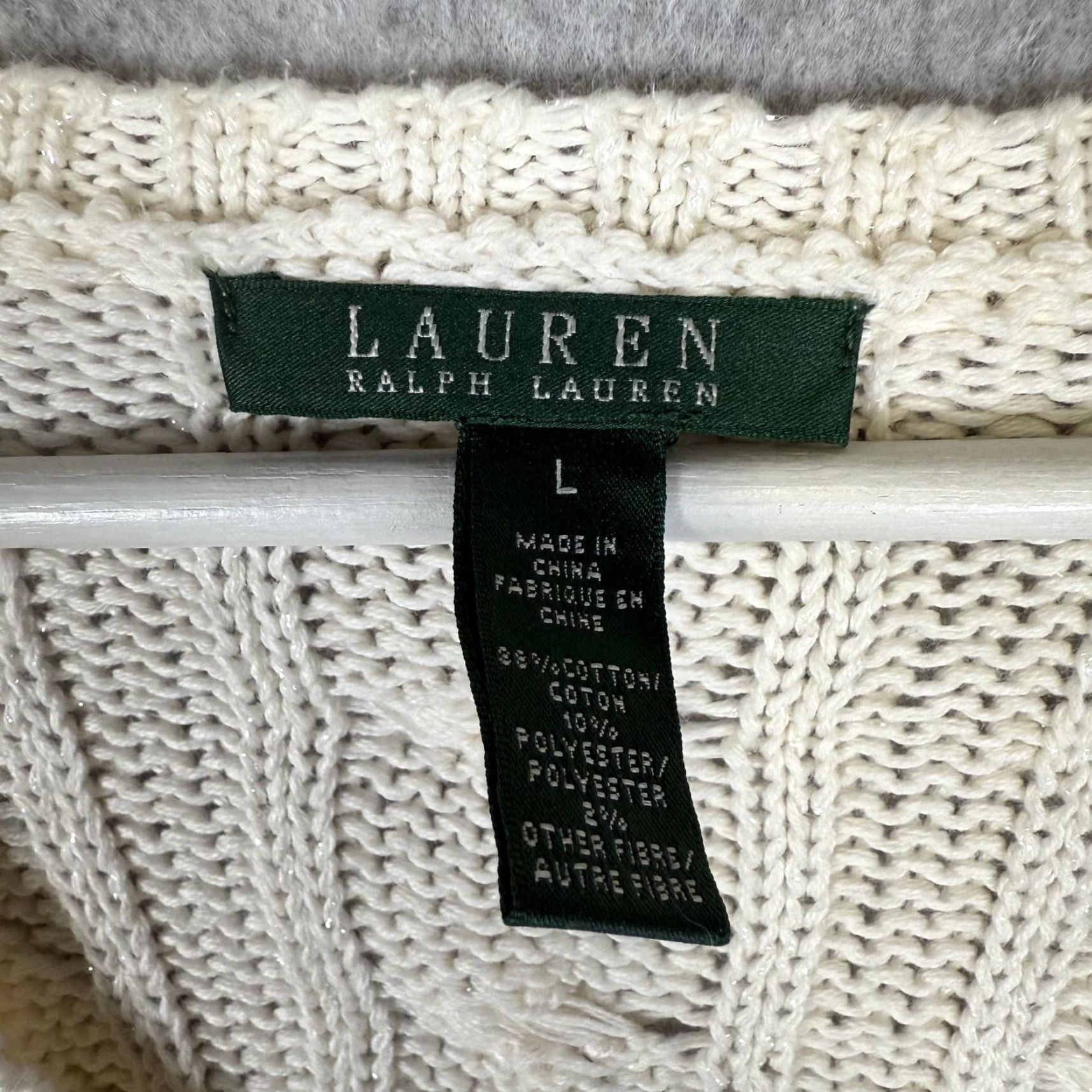 Ralph Lauren VINTAGE Lauren Ralph Lauren Pullover Sweater Shirt Womens L White Cable Knit Large Size L / US 10 / IT 46 - 2 Thumbnail