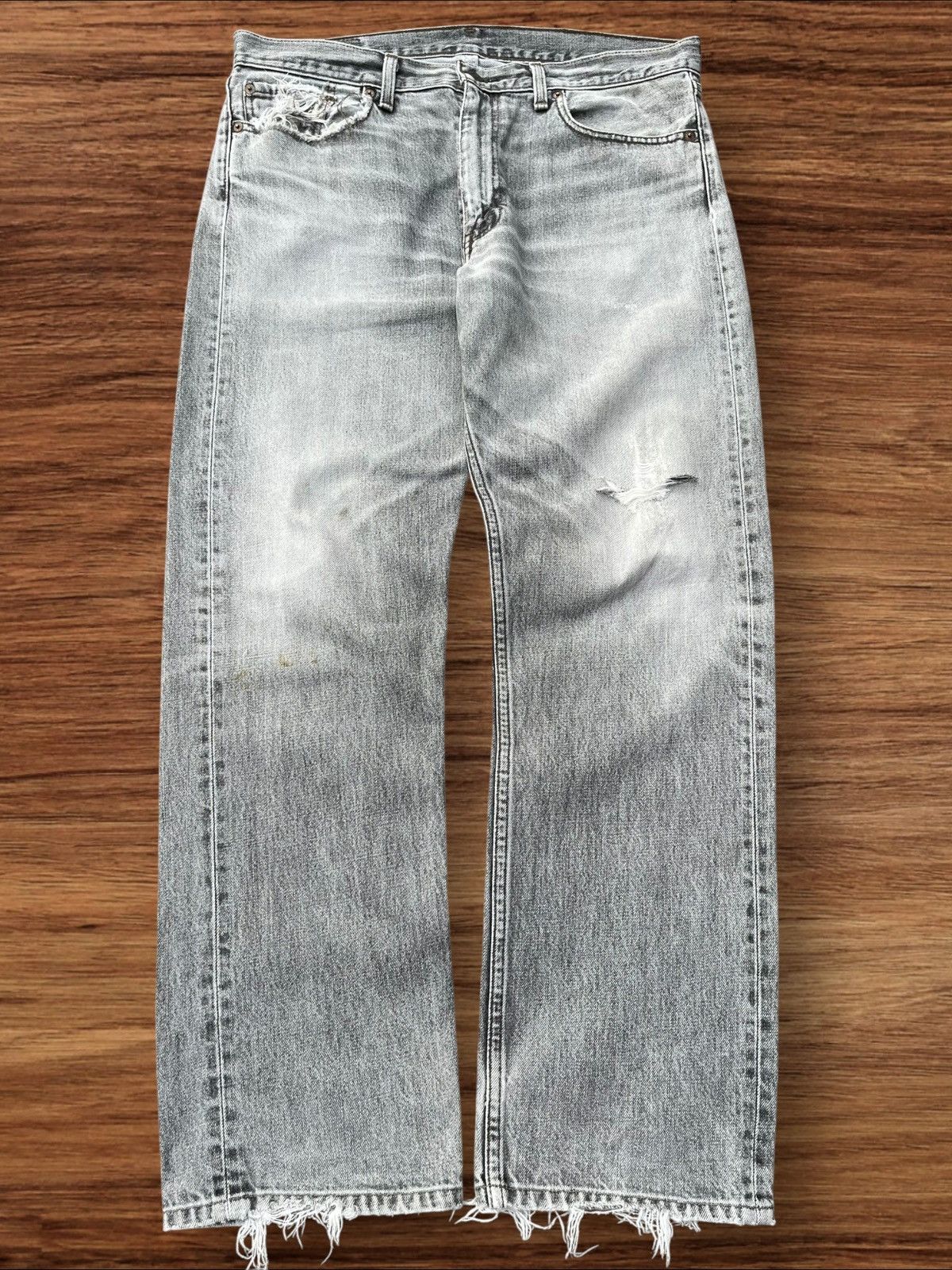 Levi's × Levi's Vintage Clothing × Vintage Vintage 90s Levi’s 505 Grey Wash Distressed Frayed Leg Jeans Size US 35 - 1 Thumbnail