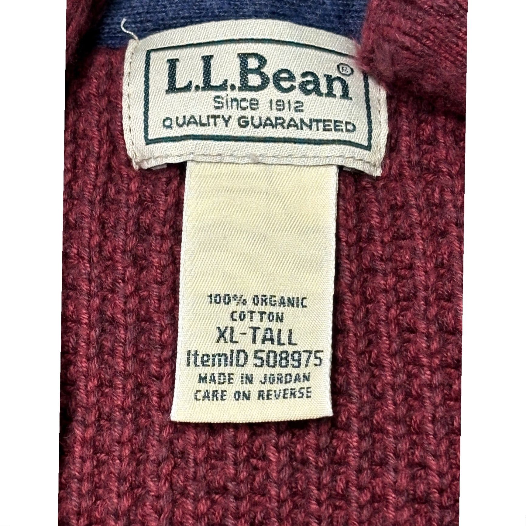 Vintage L.L.Bean Men's XL Tall 1/4 Zip Organic Cotton Waffle Knit Pullover Sweater Size US XL / EU 56 / 4 - 3 Thumbnail
