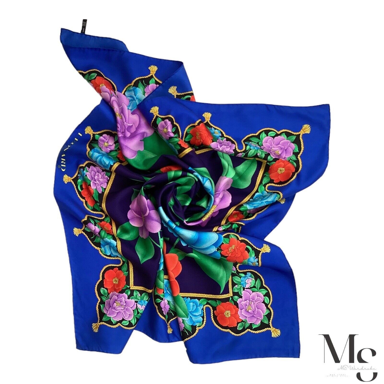 Leonard Paris LEONARD PARIS Blue Floral Scarf Silk Made In Italy 35"-34.5" Size ONE SIZE - 2 Thumbnail