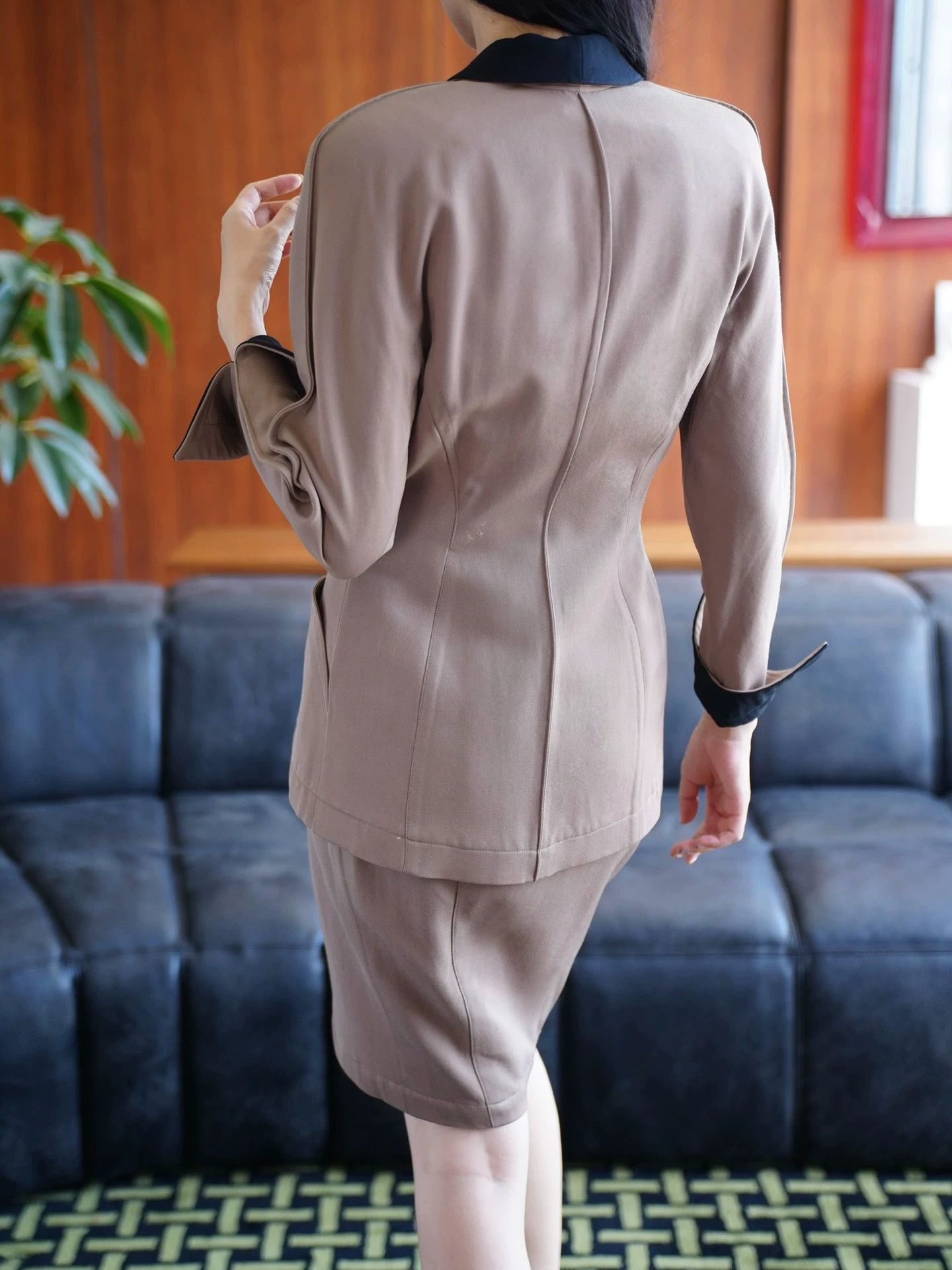 Other ThierryMugler Vtg Colorblock Khaki-Black Suit Skirt FR40 Size M / US 6-8 / IT 42-44 - 5 Thumbnail
