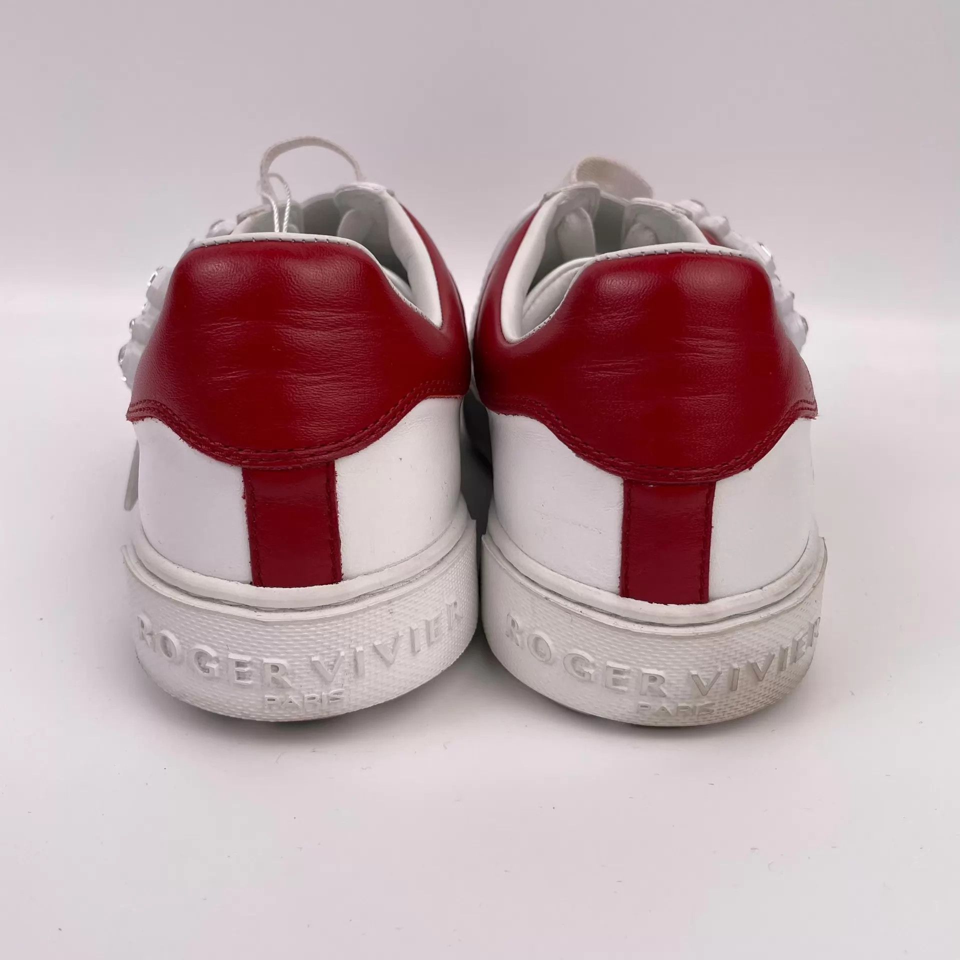 Roger Vivier RV Crystal Buckle Low-Top Sneakers White Red 39.5 Size US 9 / IT 39 - 7 Thumbnail