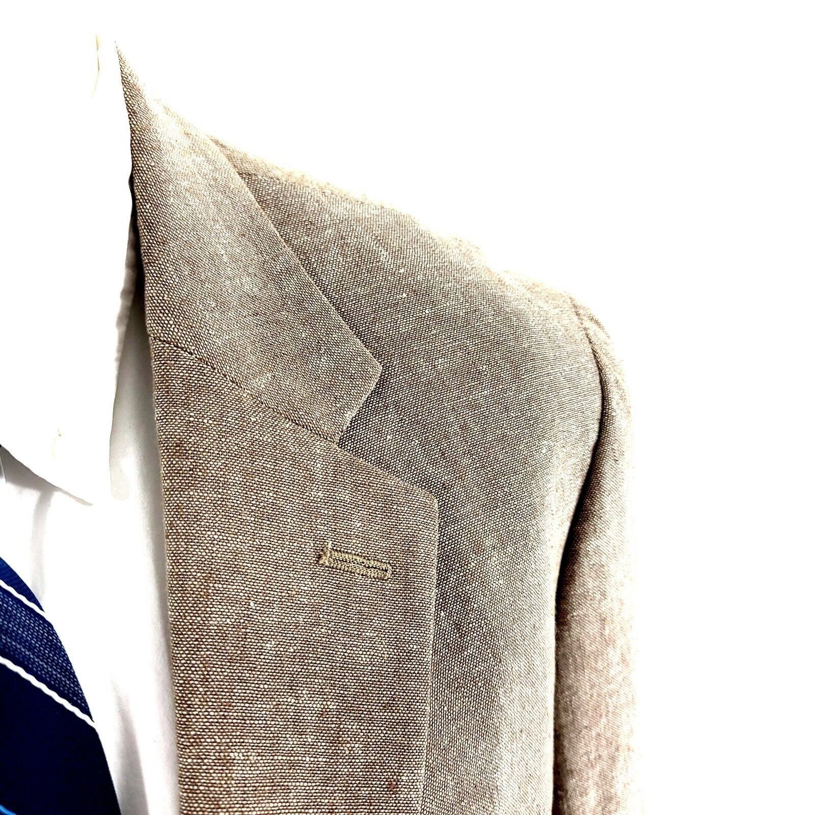Stafford DAMAGED Stafford Linen Cotton 2 Button Blazer 44L Tan Birdse Size 44L - 2 Thumbnail