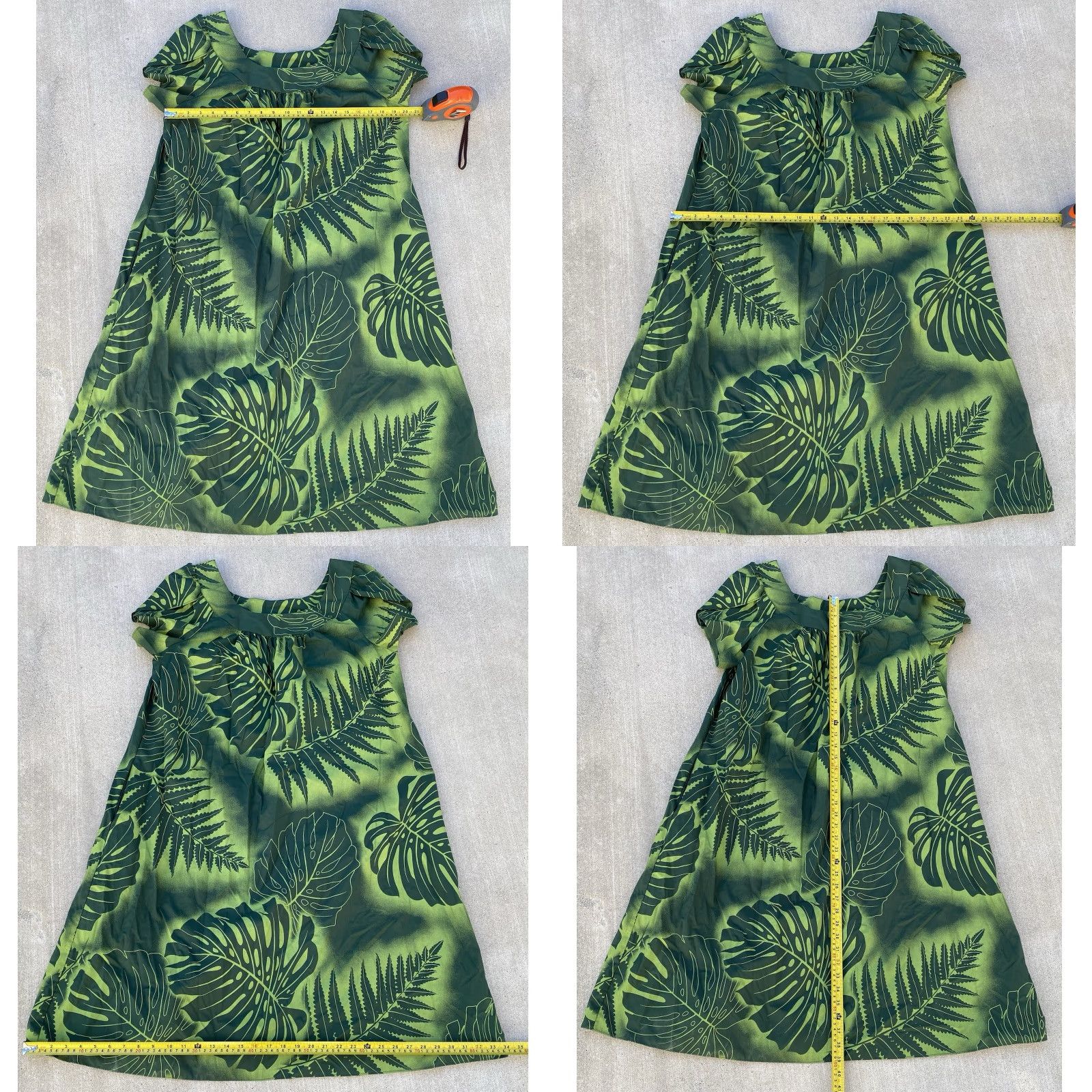 Vintage Royal Creations Muumuu Hawaiian Dress Hawaii Aloha XL Green Midi Polyester Blend Tulip Sleeves ZIP Not a stretchy fabric? Size XL / US 12-14 / IT 48-50 - 10 Thumbnail
