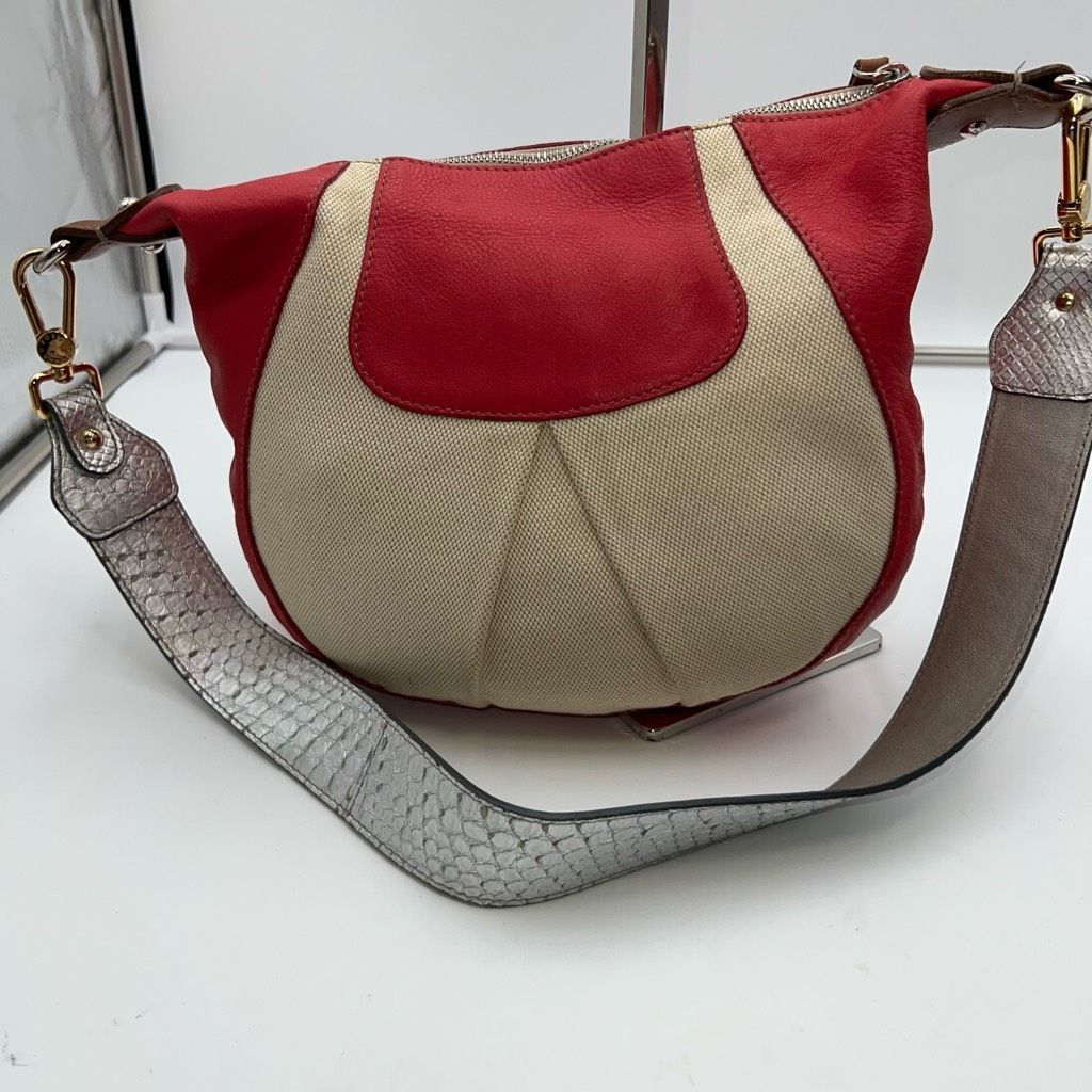 Furla Furla Vintage Canvas And Hot Pink with Silver Snake Embossed Shoulder Strap Bag Size ONE SIZE - 9 Thumbnail