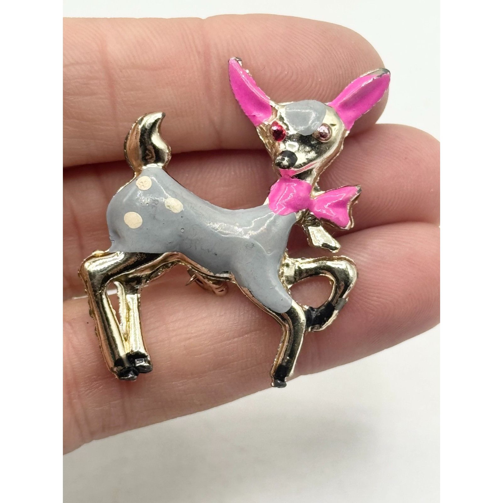 Vintage Vintage enamel fawn deer brooch pin Size ONE SIZE - 2 Thumbnail