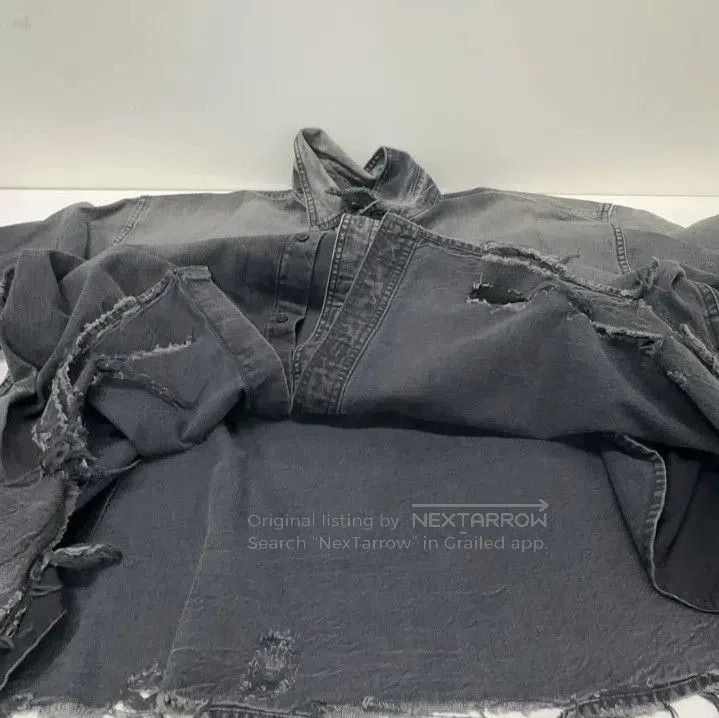 Balenciaga SS21 Ripped Denim Long Sleeve Shirt.
