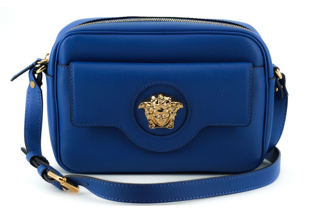 Versace Elegant Blue Calf Leather Camera Case Women's Bag Size ONE SIZE - 1 Thumbnail