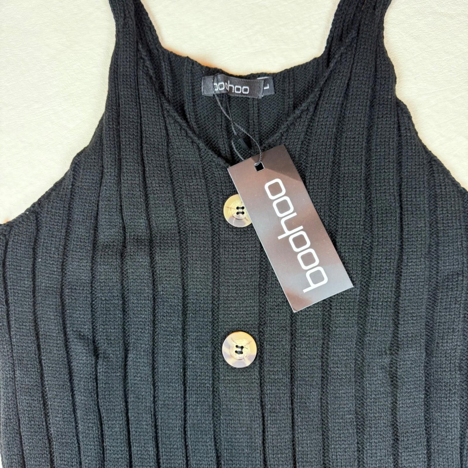 Boohoo Boohoo Womens Black Ribbed Knit Mini Dress L Bodycon Size L / US 10 / IT 46 - 3 Thumbnail