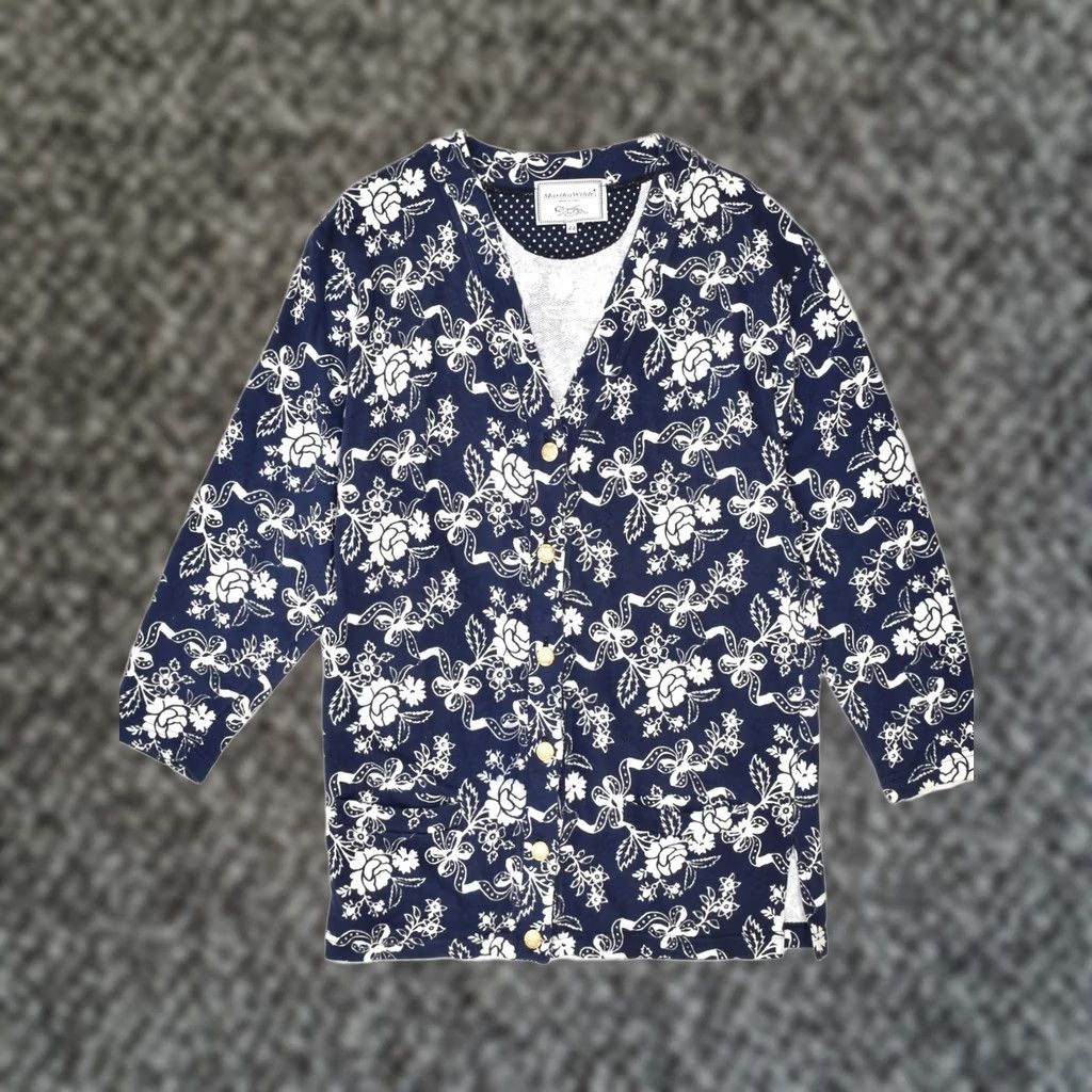 Vintage VINTAGE Womens Blazer Jacket Medium Navy Blue Floral Cotton Size M / US 6-8 / IT 42-44 - 1 Thumbnail