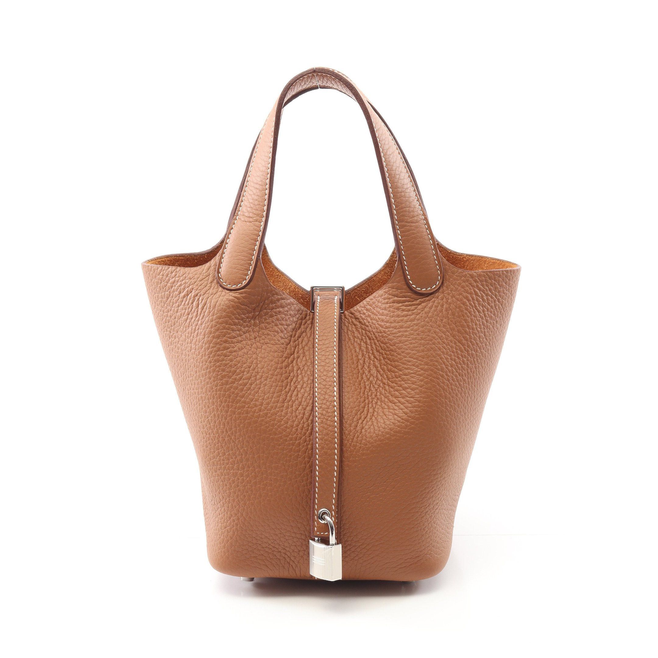 Hermes Hermes Picotan Lock Pm Gold Handbag Clemence Leather Light Brown Silver Hardware Double Engraved Size ONE SIZE - 1 Thumbnail