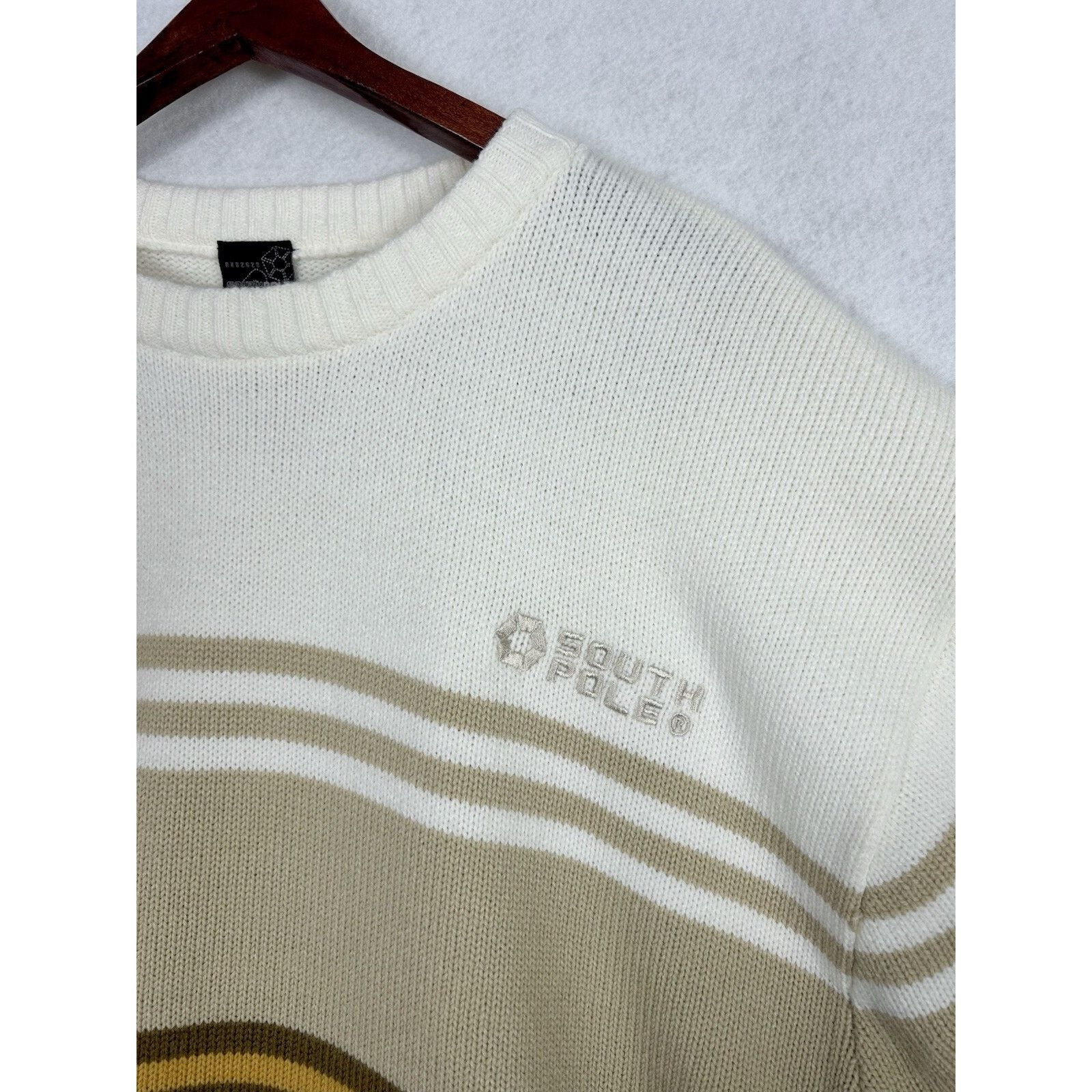 Southpole VTG Southpole Sweater XL Cream Brown Striped Crewneck Y2K Size US XL / EU 56 / 4 - 2 Thumbnail