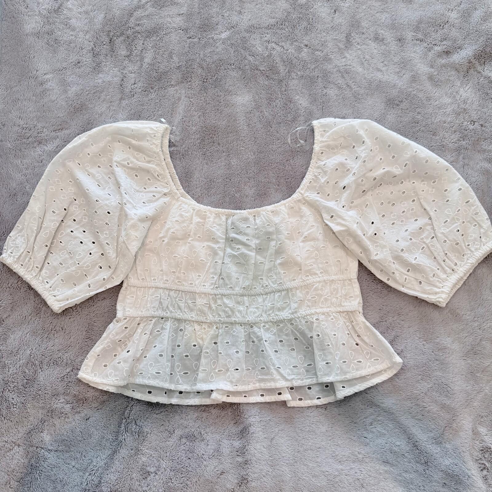 Other A New Day White Eyelet Puff Sleeve Crop Top Medium Size M / US 6-8 / IT 42-44 - 2 Thumbnail