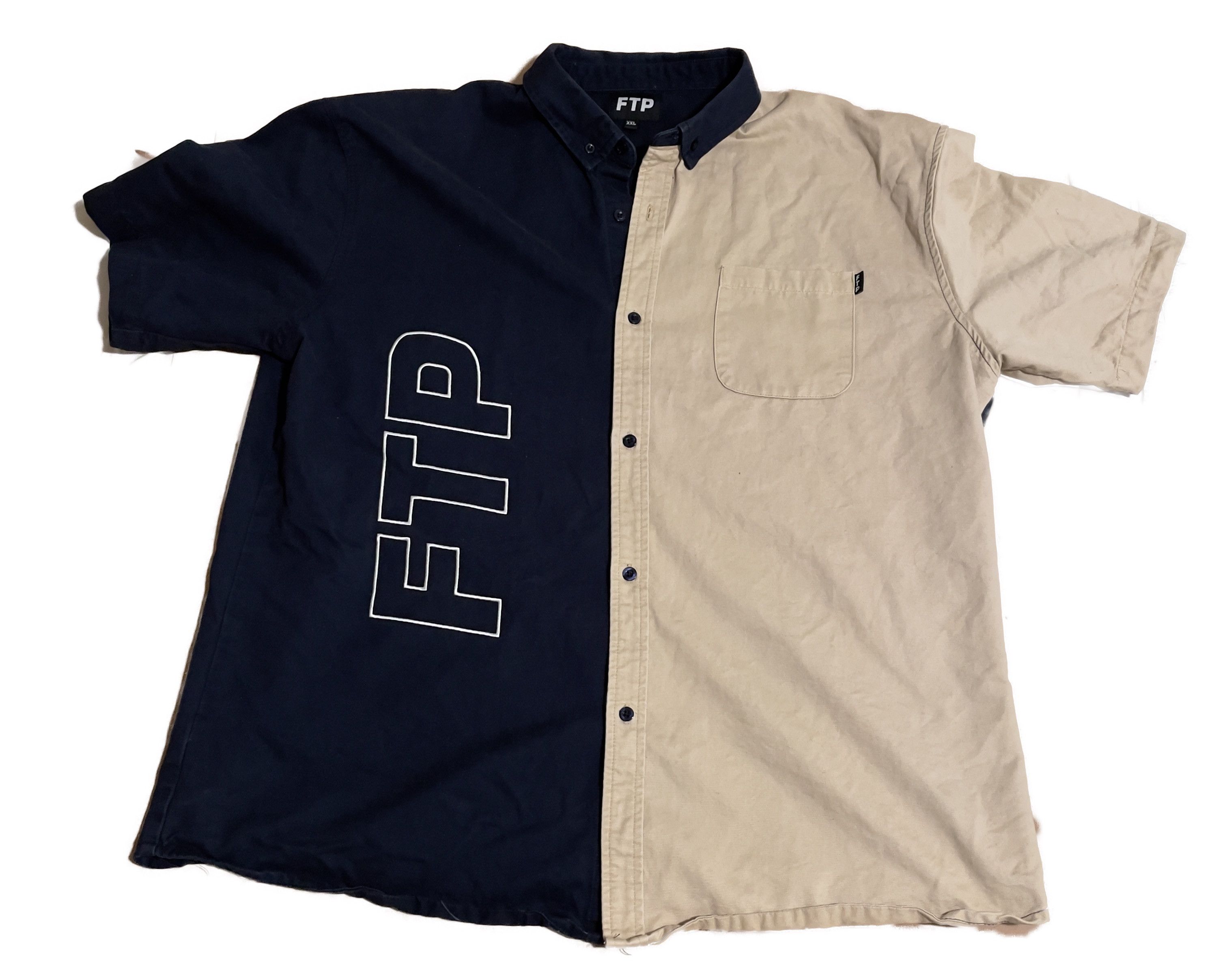 image of Fuck The Population Two Tone Button Up(Navy/cream), Men's (Size 2XL)