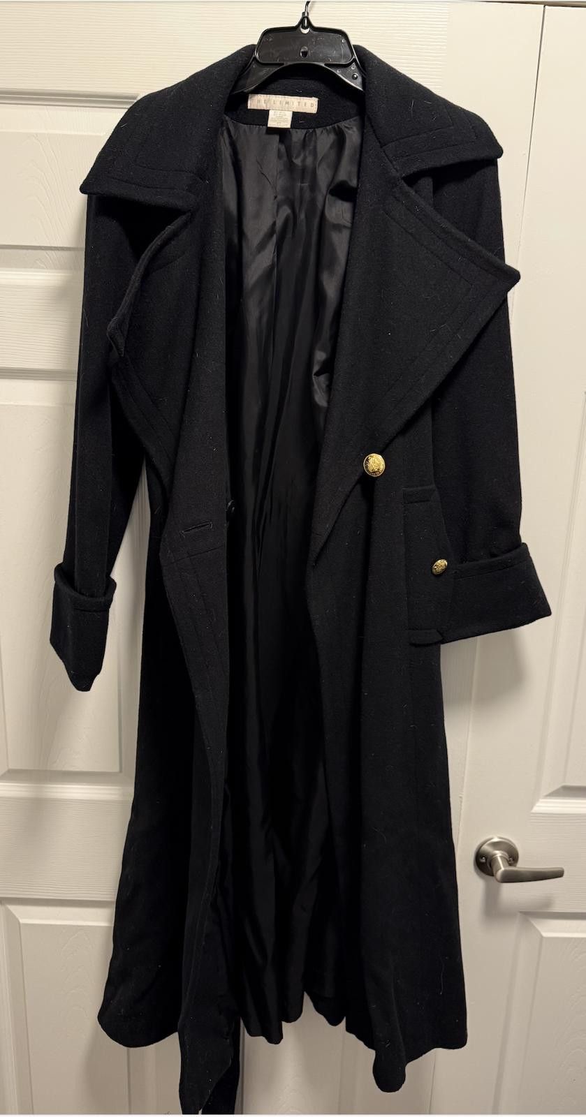 Designer Vintage THE LIMITED Wool Trench Coat Black Gold Buttons XS Size XS / US 0-2 / IT 36-38 - 4 Thumbnail