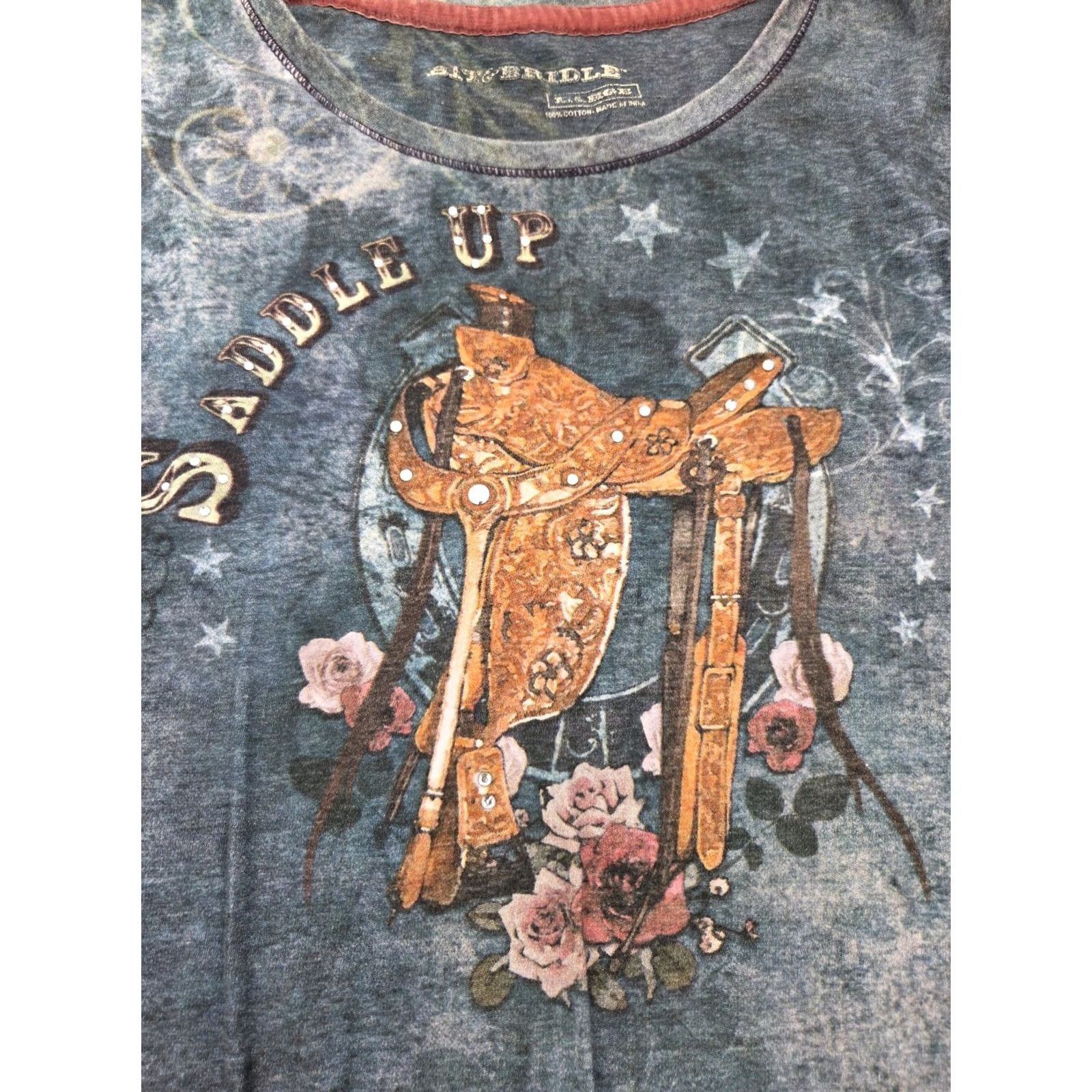 Vintage Bit & Bridle T-Shirt Womens Large Long Sleeve Green Western Saddle Tee Rodeo Shirt Caballas Size L / US 10 / IT 46 - 2 Thumbnail