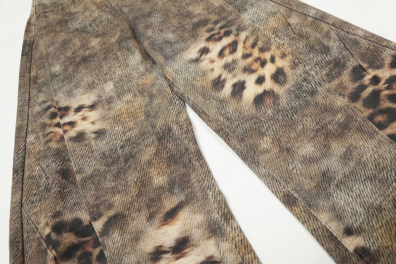 Vintage American retro distressed leopard print wide-leg jeans Size US 32 / EU 48 - 4 Thumbnail
