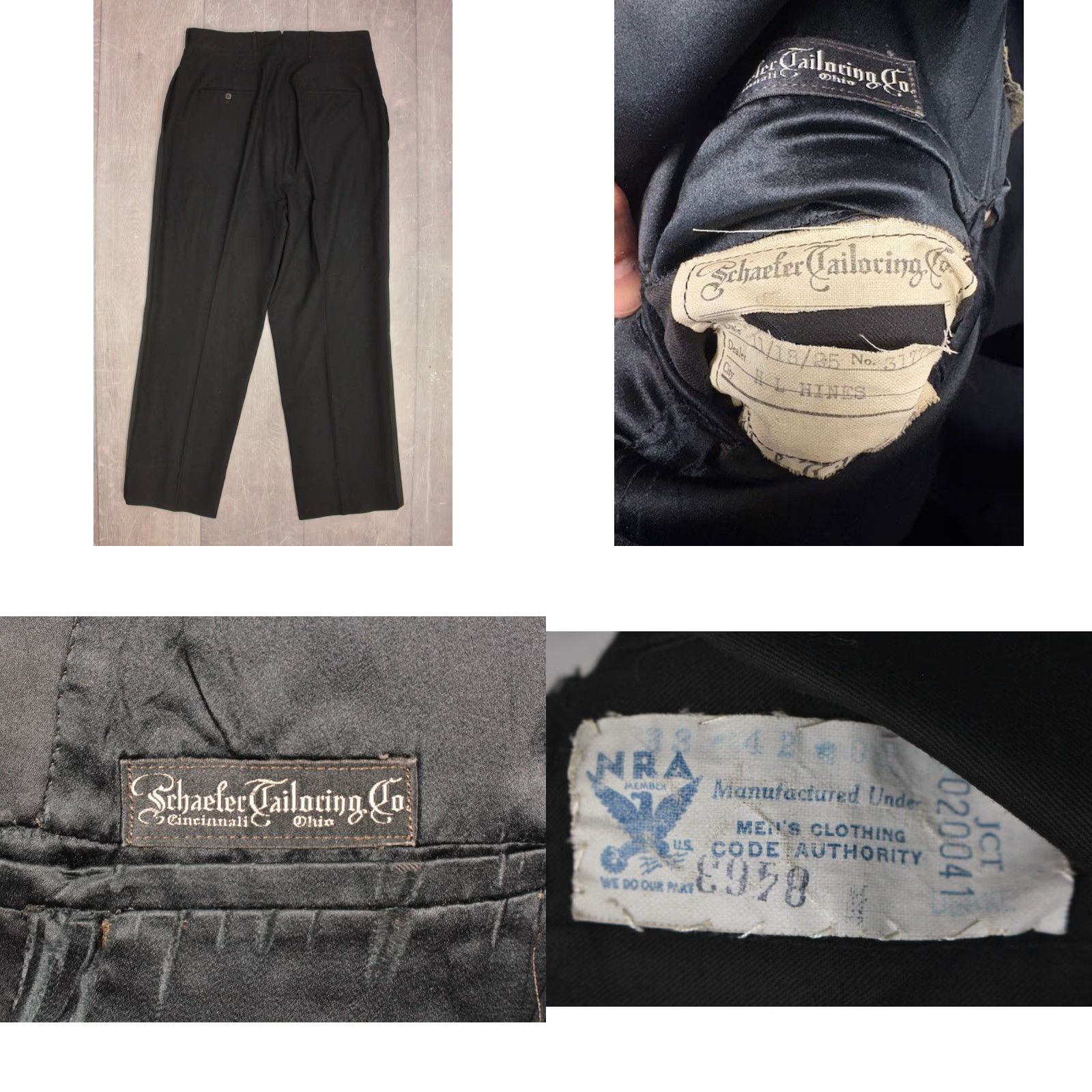 Vintage VINTAGE Men's 1920s-30s Tuxedo Suit Black Wool 2 PC Jacket Pants Sz M 1925 NRA Label, Button Fly, 2 Piece, Vintage Look Mens Size 40R - 8 Thumbnail