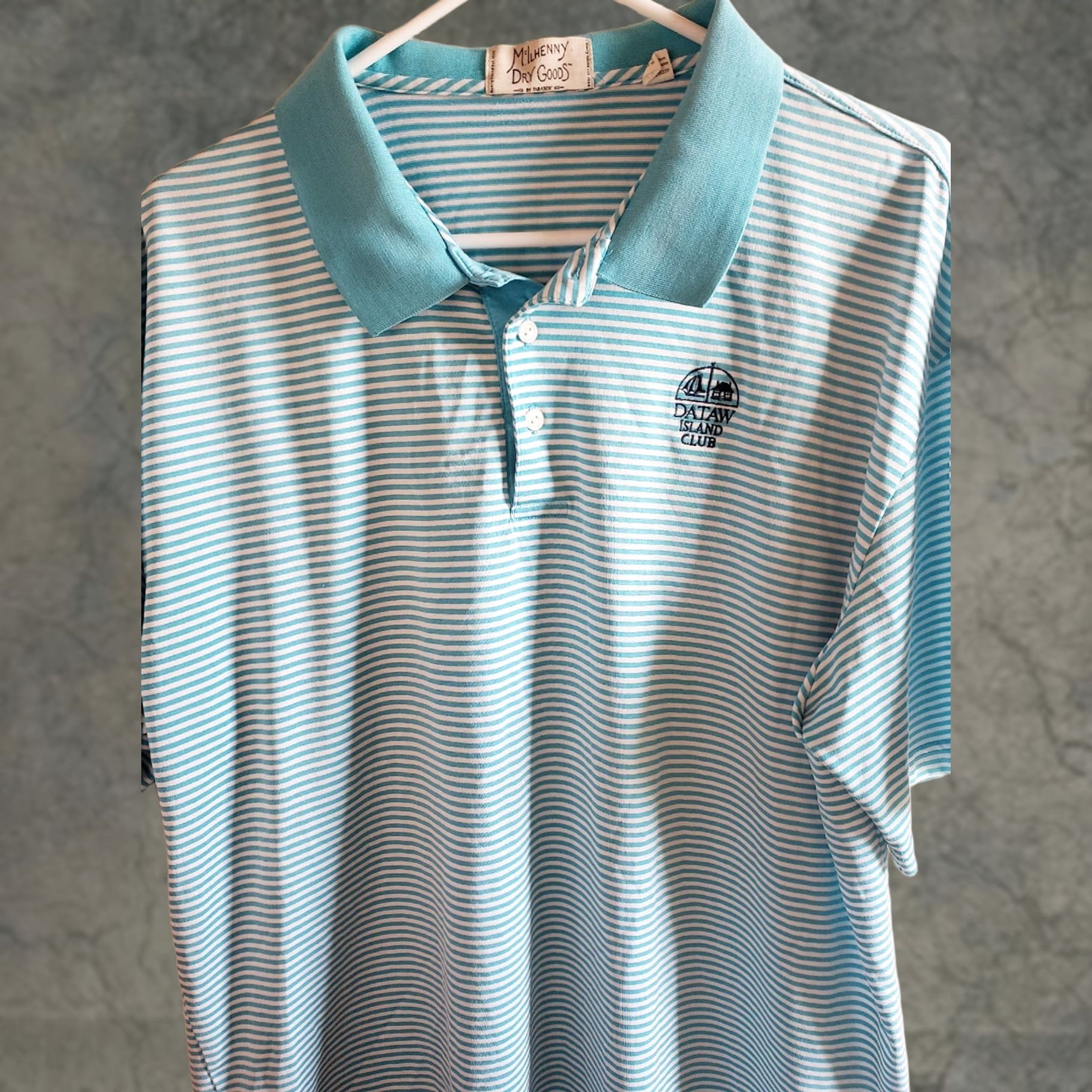 Vintage McIlhenny Dry Goods Polo Shirt Mens XL Blue White Striped 50 Chest Short Sleeve Collared Logo Trim Golf Dataw Island Casual Activewear Shirt Size US XL / EU 56 / 4 - 1 Thumbnail